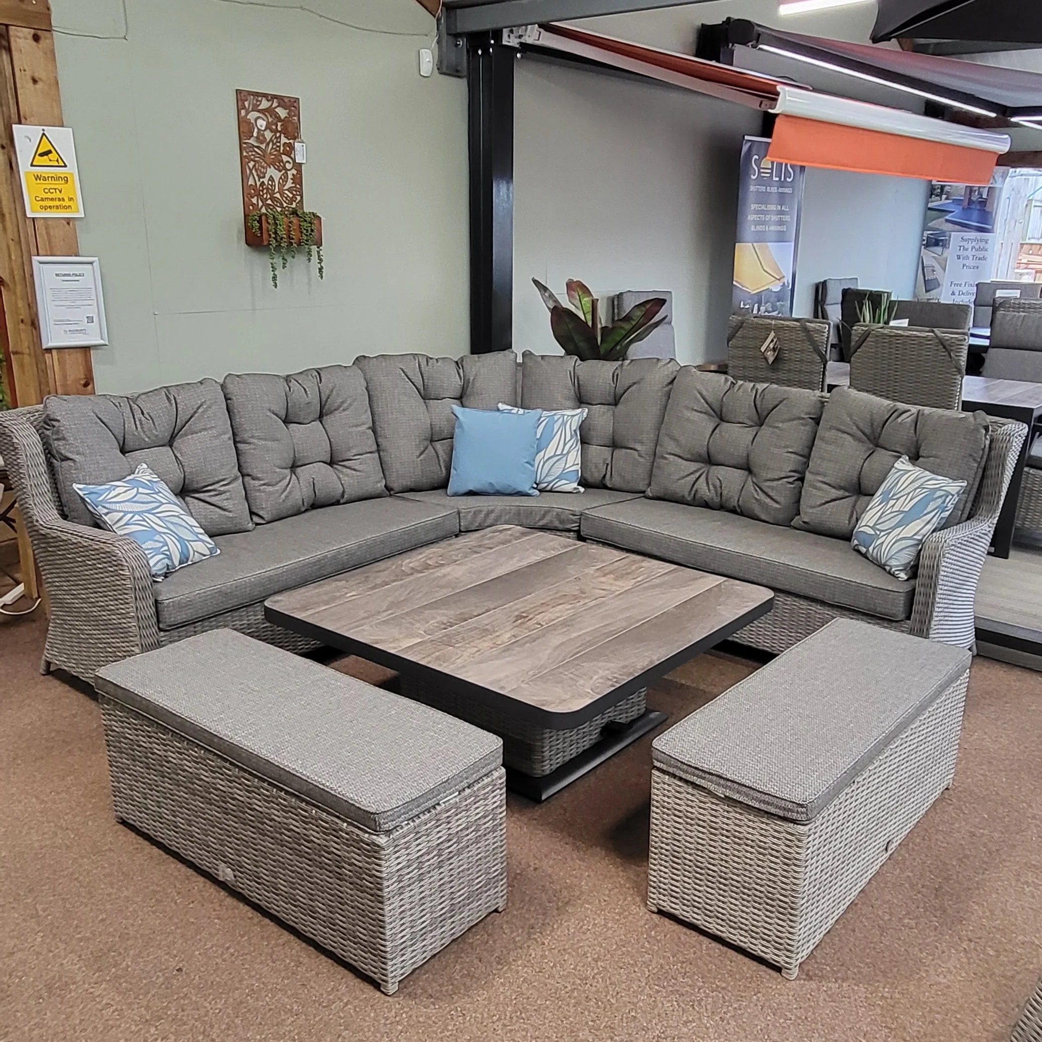 Large Corner Set with Adjustable Table in Grey - Langdale By Vila - NTC Homes, Inc.