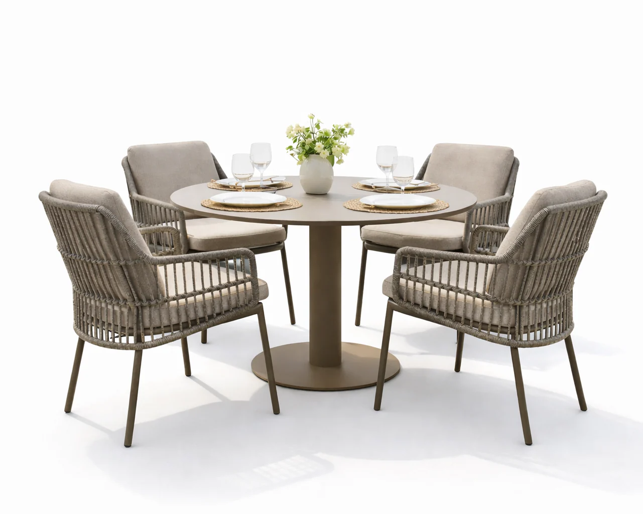 Alicante 4 Seat Dining Set with Sarah Table in Terre | 4 Seasons Outdoor - NTC Homes, Inc.