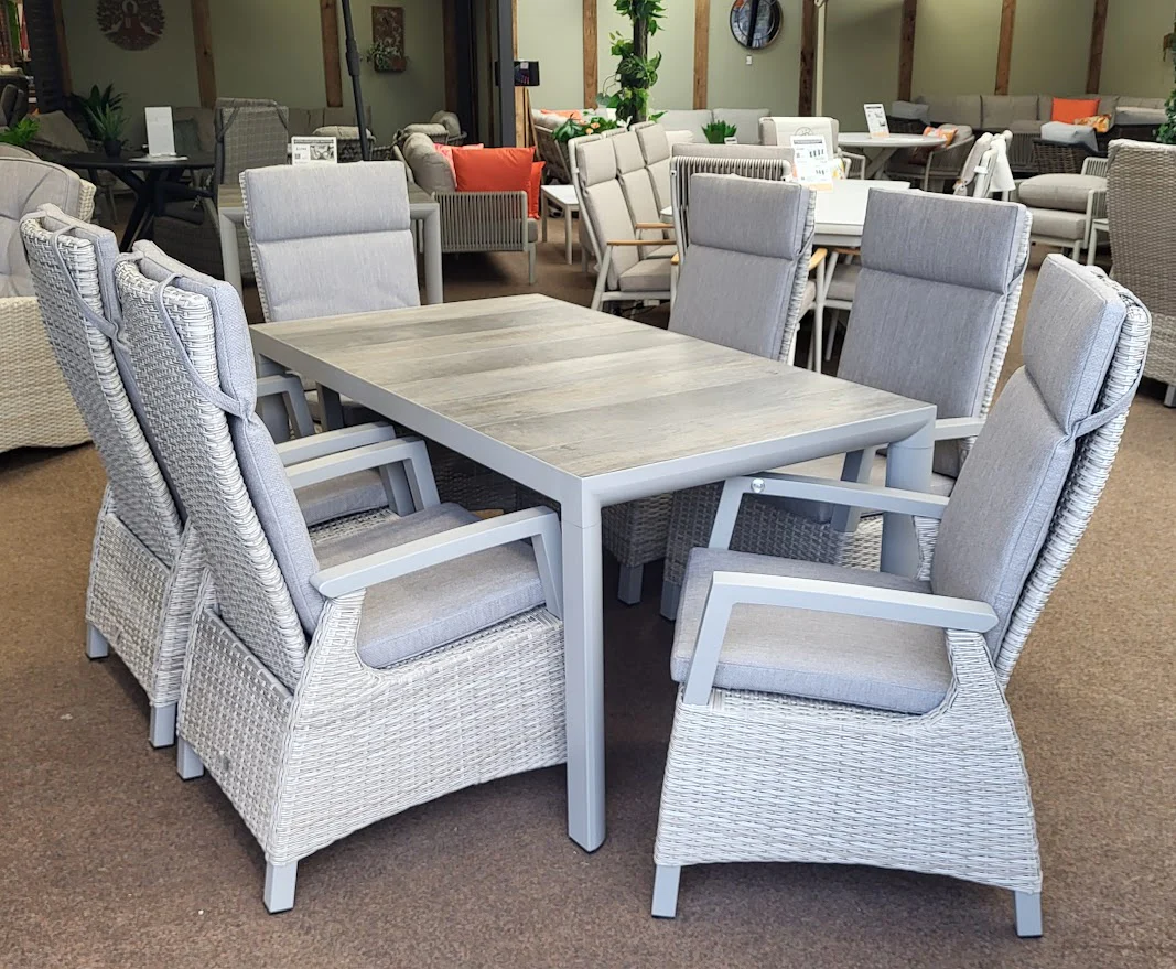 Kendal 6 Seat Outdoor Reclining Dining Set All Weather in Natural | Vila - NTC Homes, Inc.