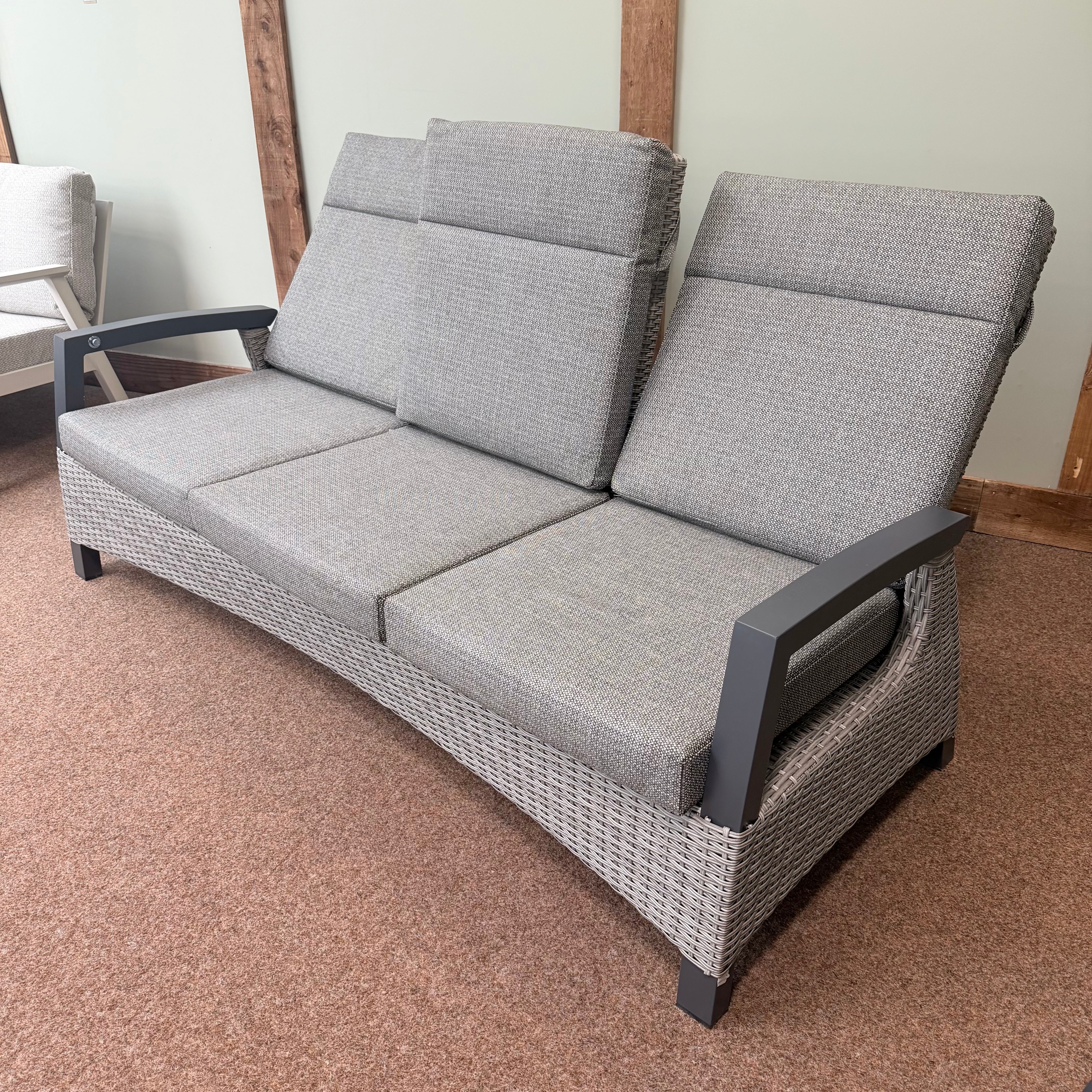 Kendal 3 Seat Reclining Sofa in Grey - All Weather Cushions | Vila - NTC Homes, Inc.