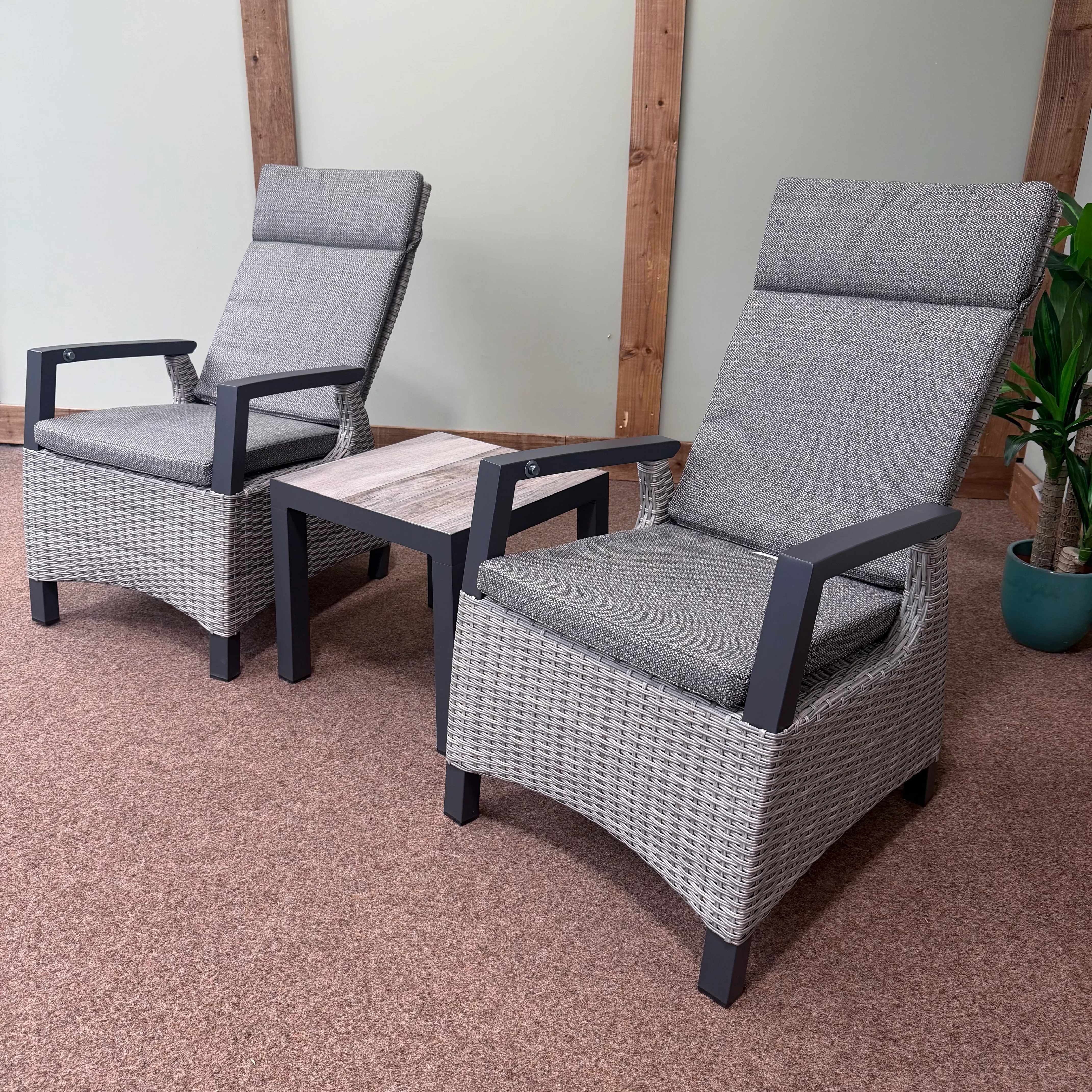 Reclining Outdoor Bistro Set in Grey - Kendal By Vila - NTC Homes, Inc.
