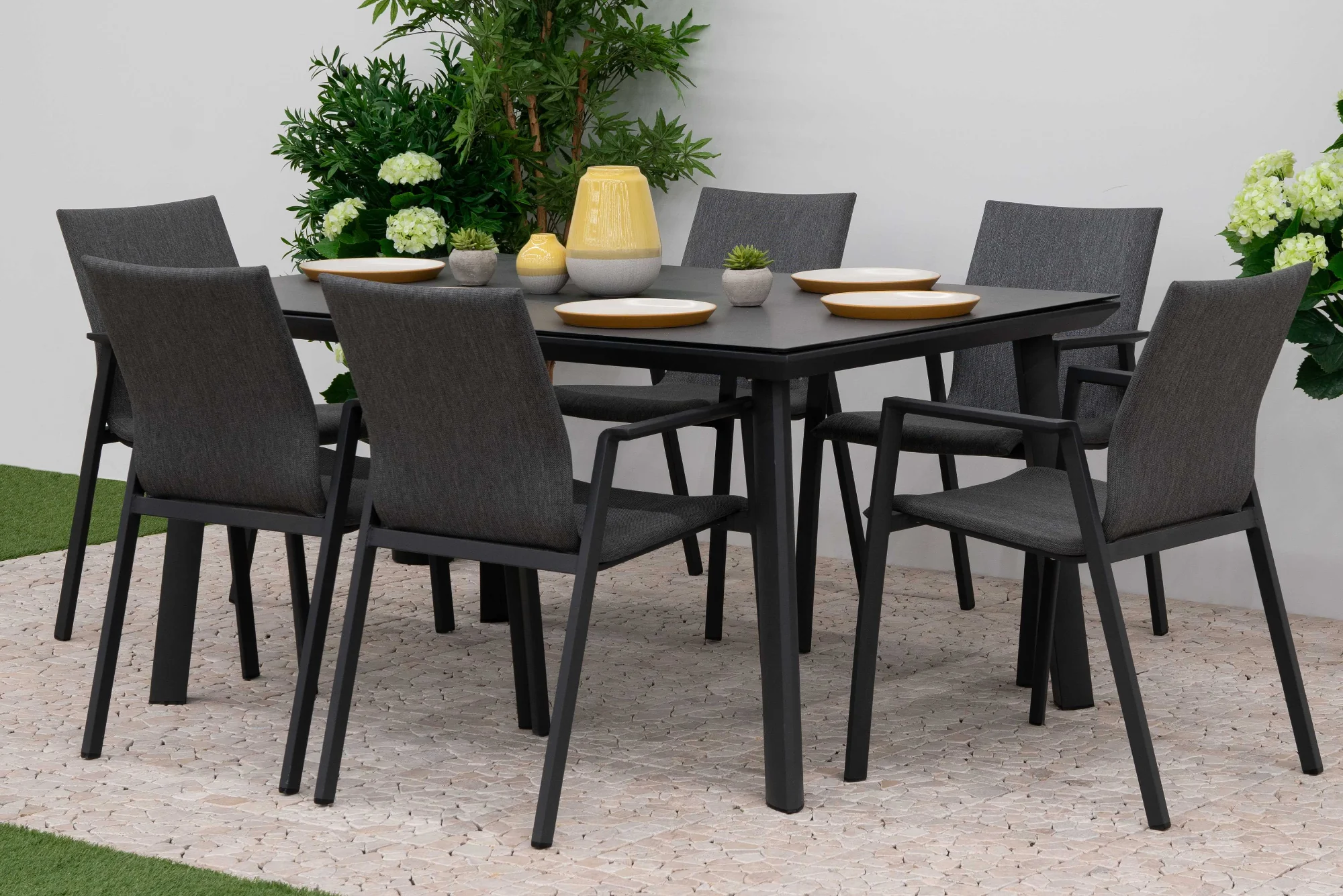 Phoenix 6 Seat Dining Set - 1.5m x 1.0m Rectangular Table in Grey | Nova - NTC Homes, Inc.
