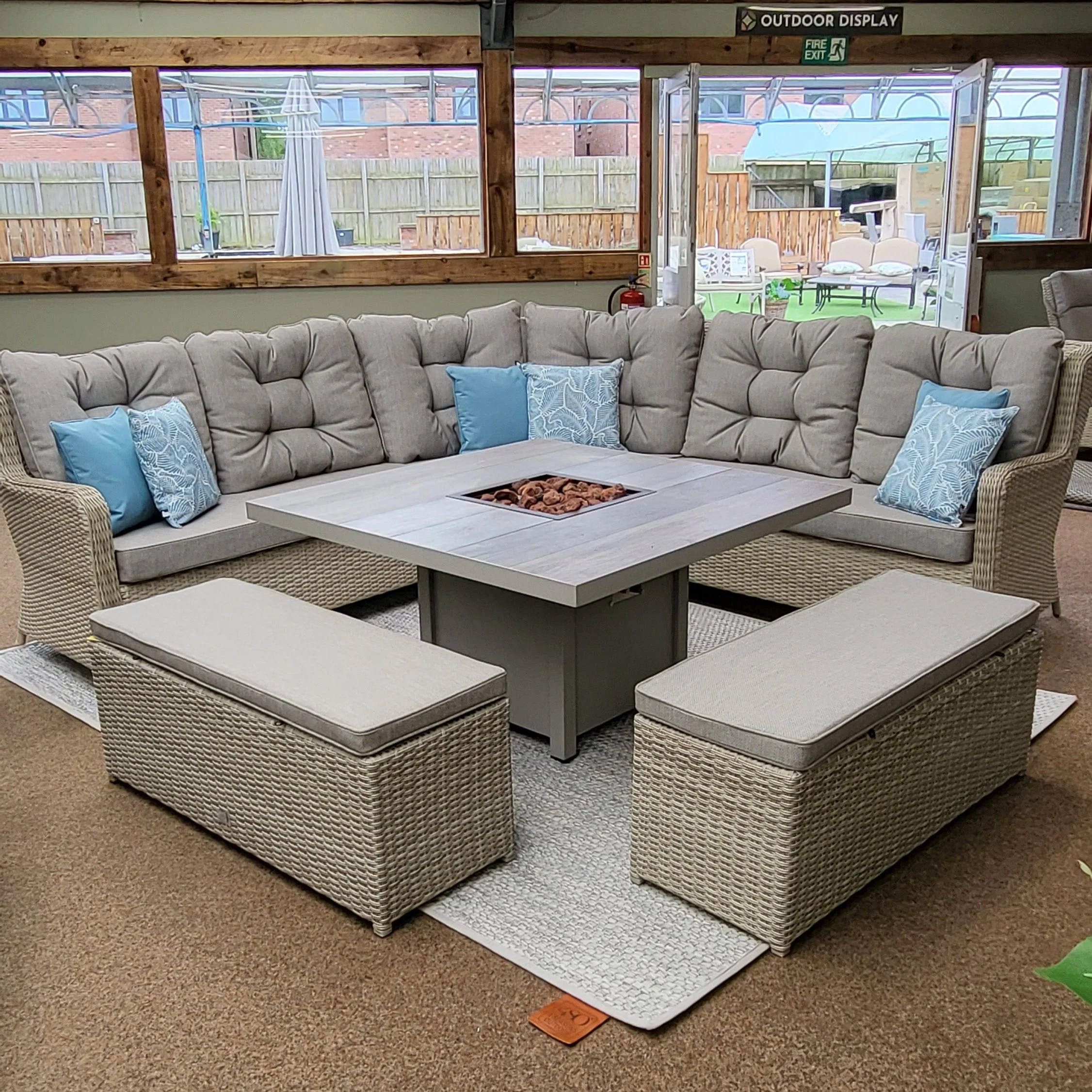 Large Corner Set with Firepit Table in Natural - Langdale By Vila - NTC Homes, Inc.