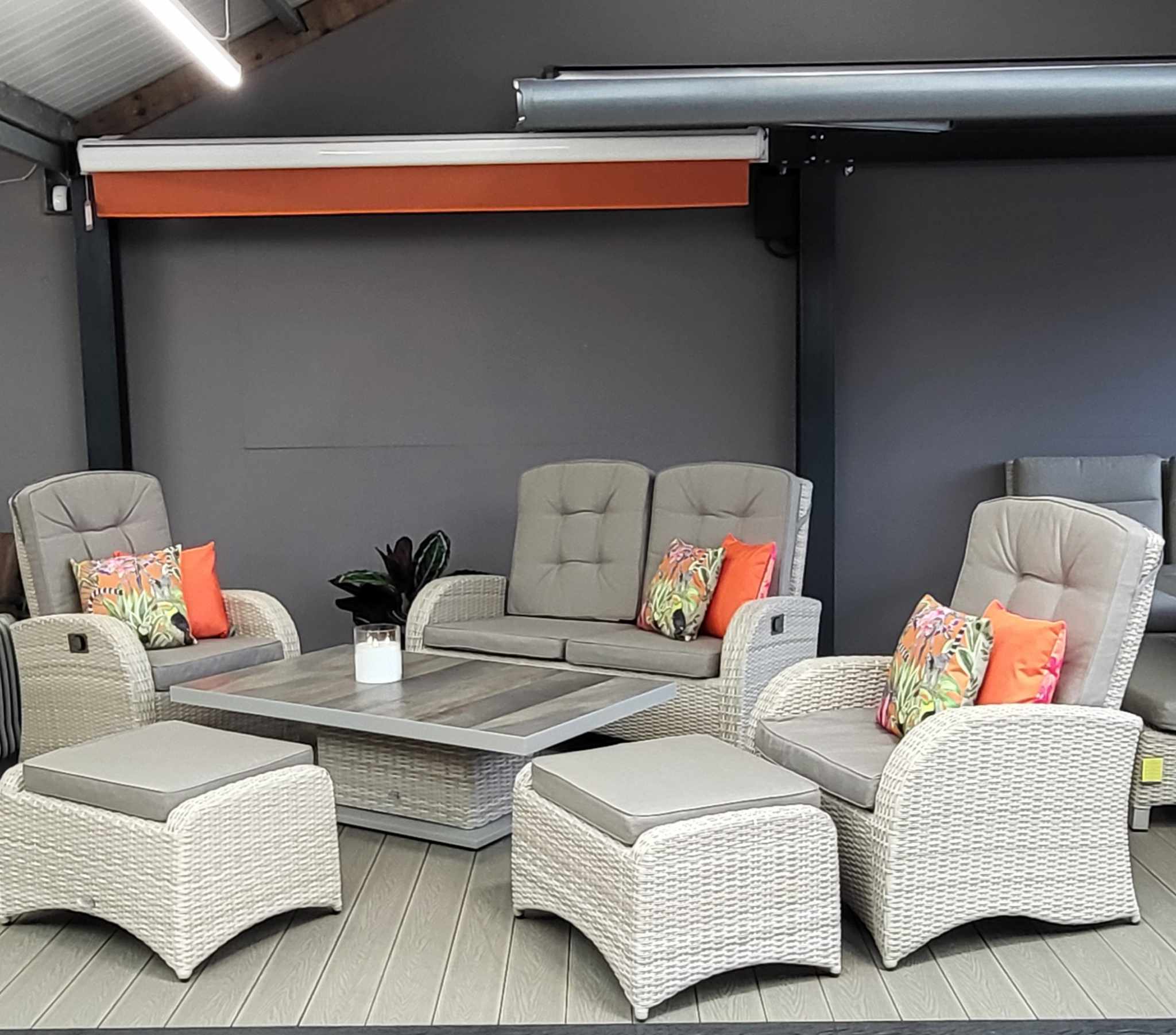 Reclining Lounge Set with Adjustable Table in Natural | Bowness By Vila - NTC Homes, Inc.