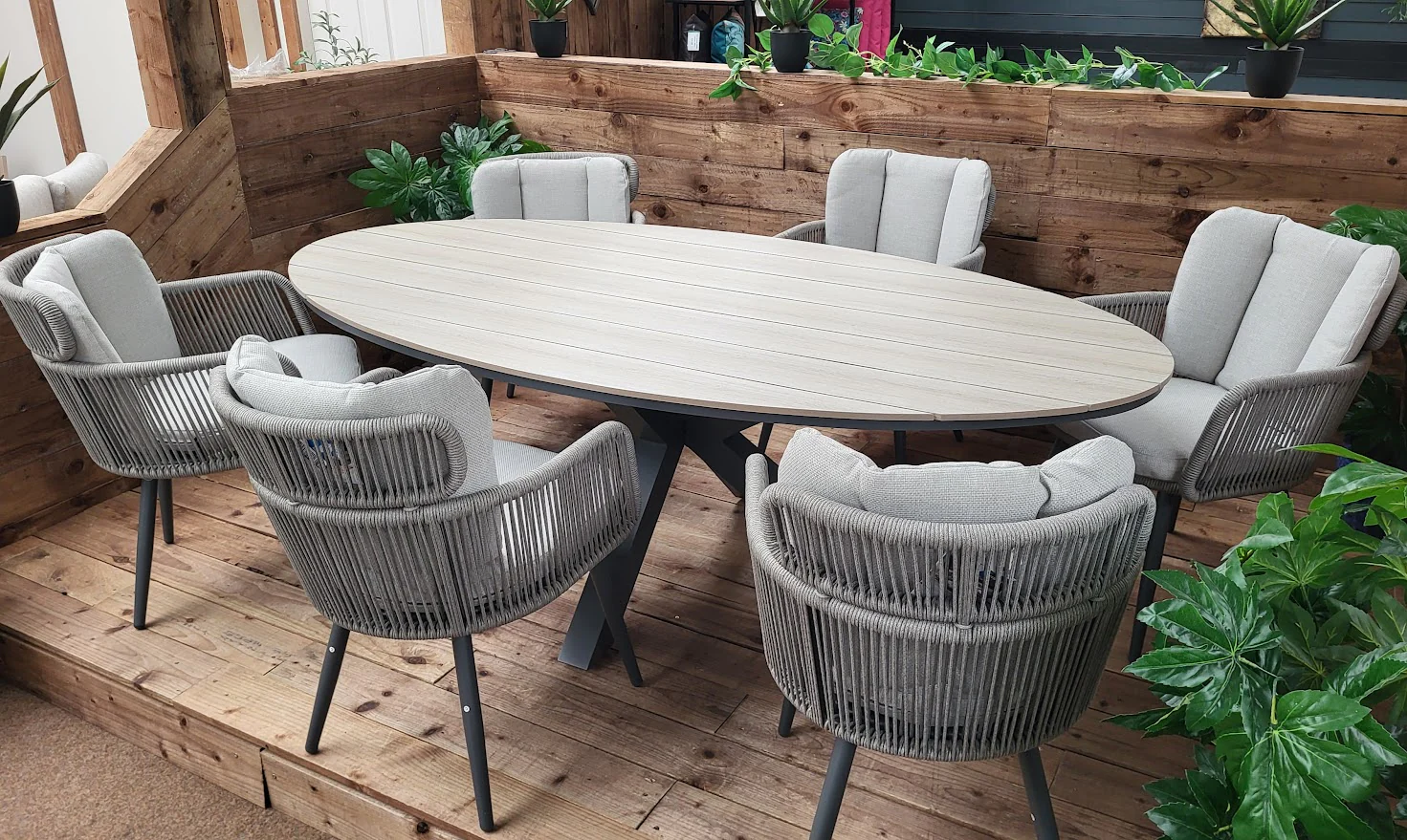 Edison 6 Seat Oval Dining Set with Grey Linares Chairs | Garden Impressions - NTC Homes, Inc.