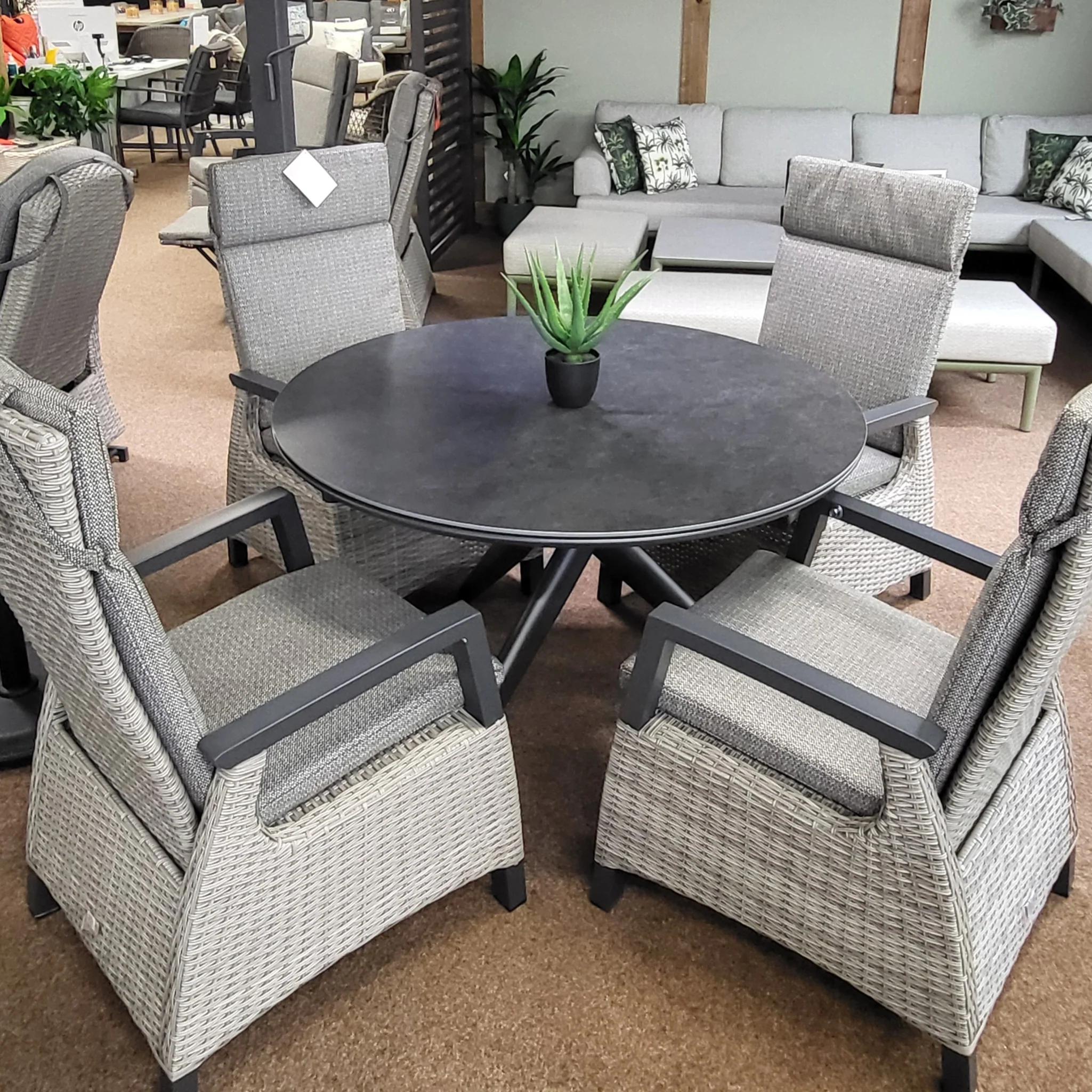 Kendal 4 Seat 120cm Sintered Stone Round Dining - Grey with All Weather Cushions in Pewter | Vila - NTC Homes, Inc.