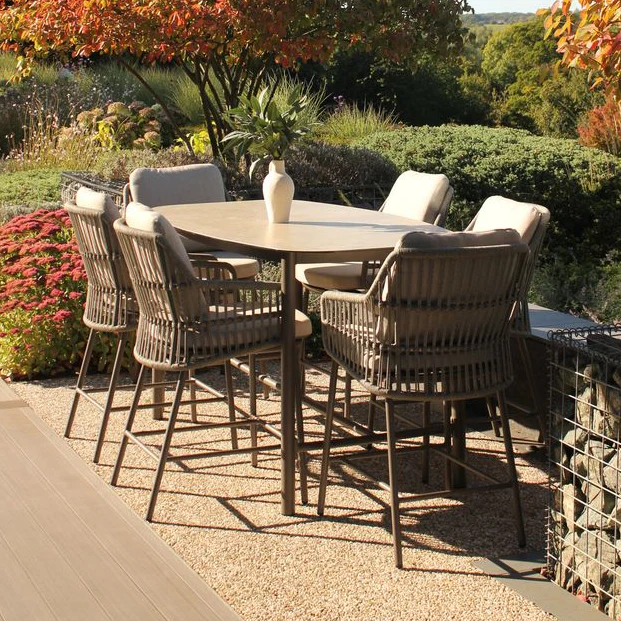 Alicante 6 Seat Bar Dining Set with Manolo Table in Terre | 4 Seasons Outdoor - NTC Homes, Inc.
