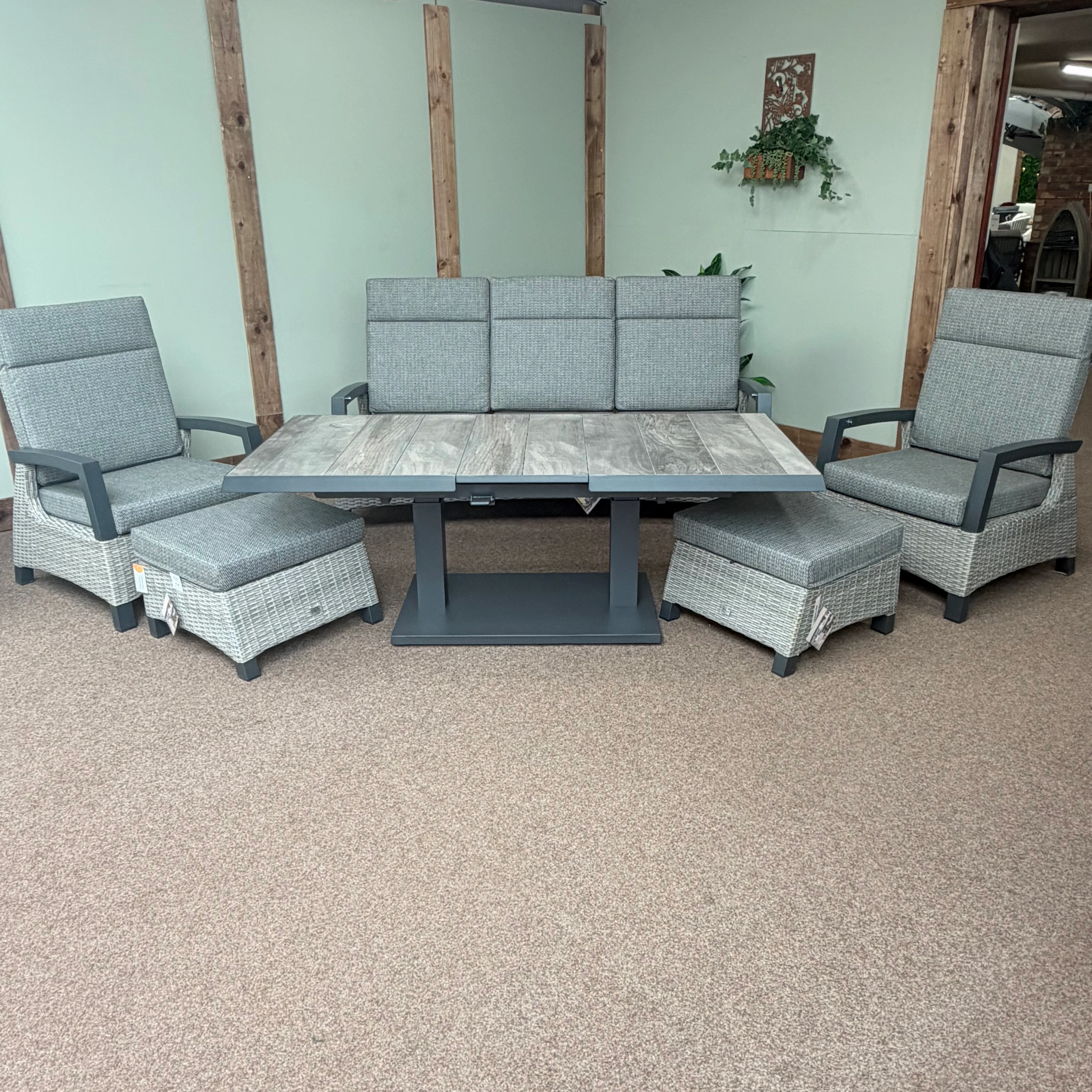 Outdoor Reclining Lounge Set with Adjustable/extending Table in Grey | Kendal by Vila - NTC Homes, Inc.