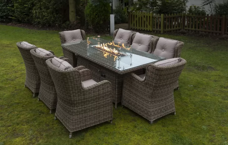 Seville 8 Seat Outdoor Firepit Dining Set Natural | Katie Blake - (free cover) - NTC Homes, Inc.