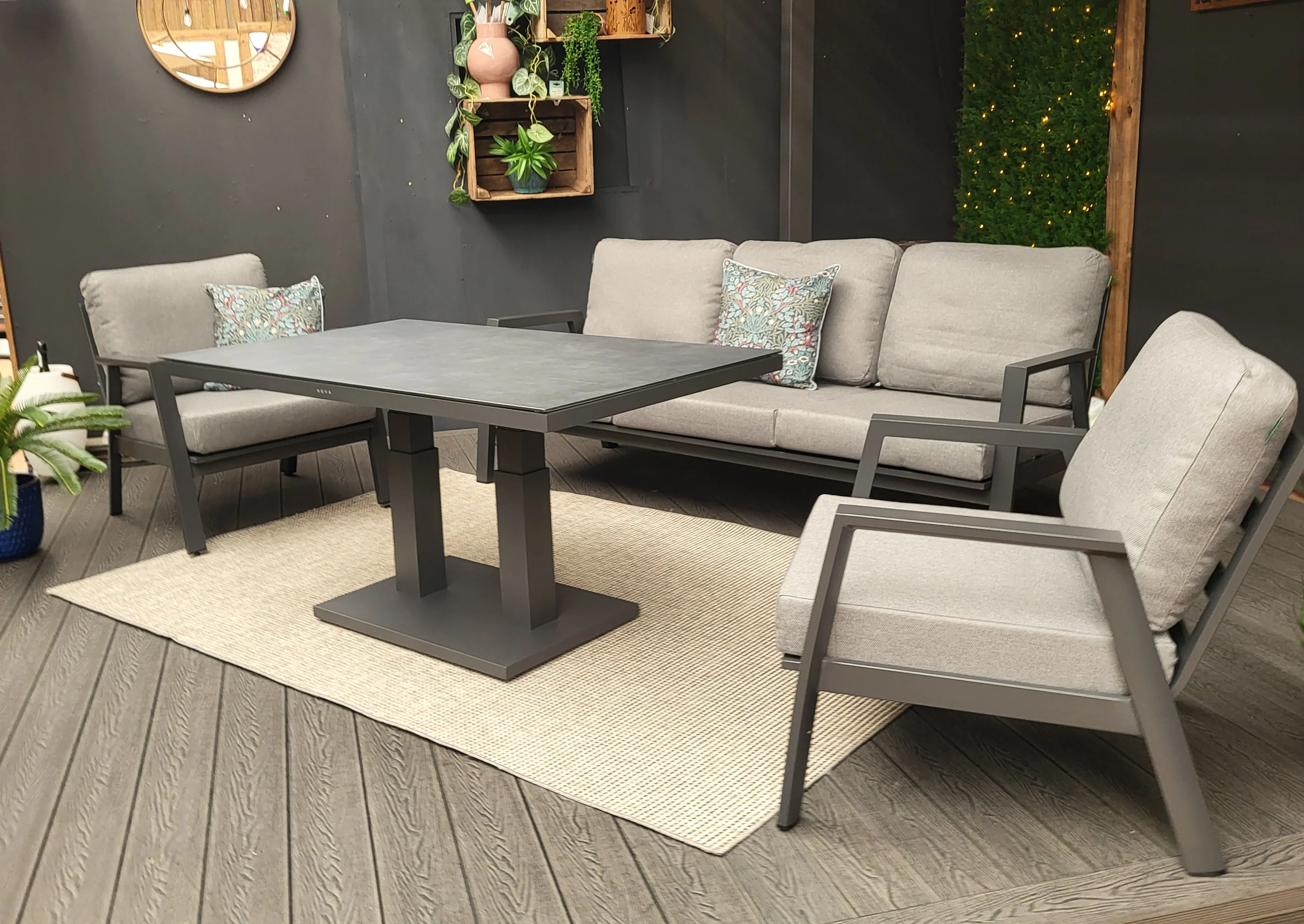 Phoenix Lounge Dining Set with Rectangular Rising Table in Grey | Nova - NTC Homes, Inc.