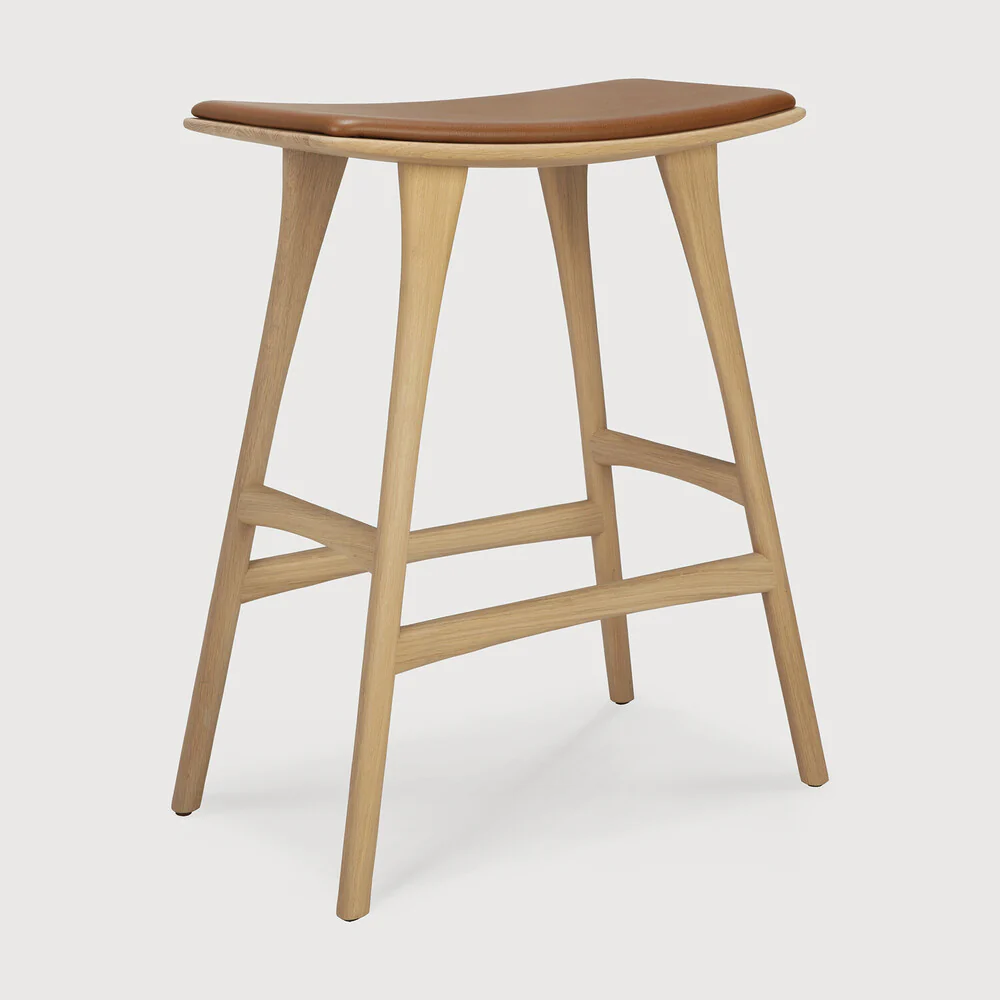 Osso Counter Stool - Cognac Leather - NTC Homes, Inc.