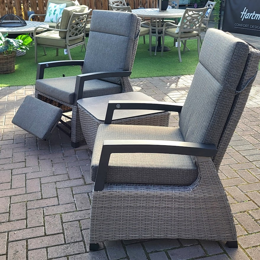 Kendal Reclining Lounge Bistro in Grey With Rattan Side Table - All Weather Cushion | Vila - NTC Homes, Inc.