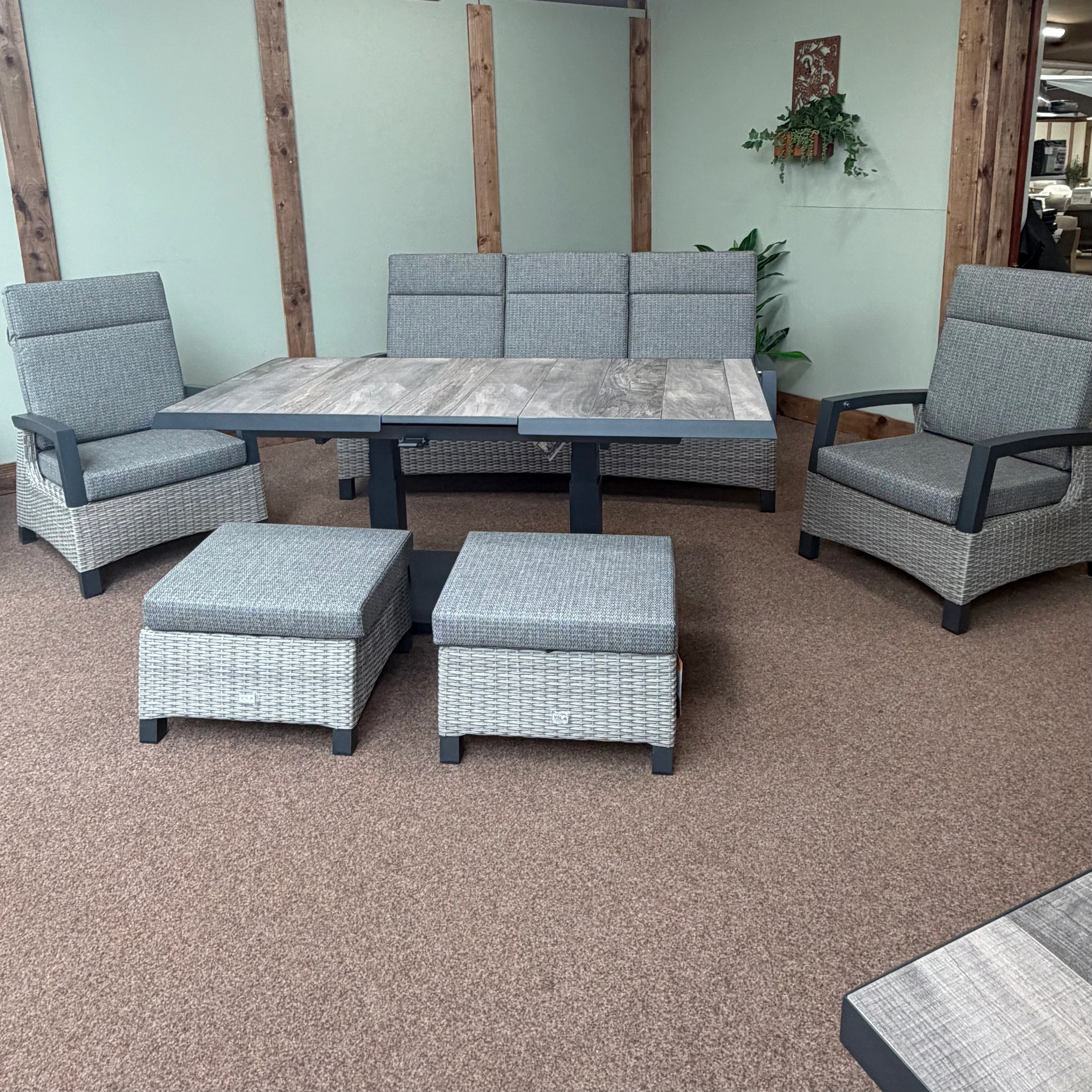 Outdoor Reclining Lounge Set with Adjustable/extending Table in Grey | Kendal by Vila - NTC Homes, Inc.