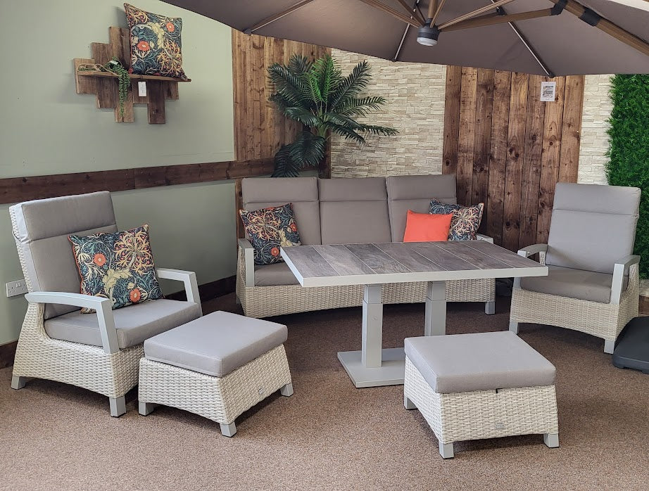 Outdoor Reclining Lounge Set with 140cm Rising Table - All Weather - ECRU/Natural | Kendal by Vila - NTC Homes, Inc.