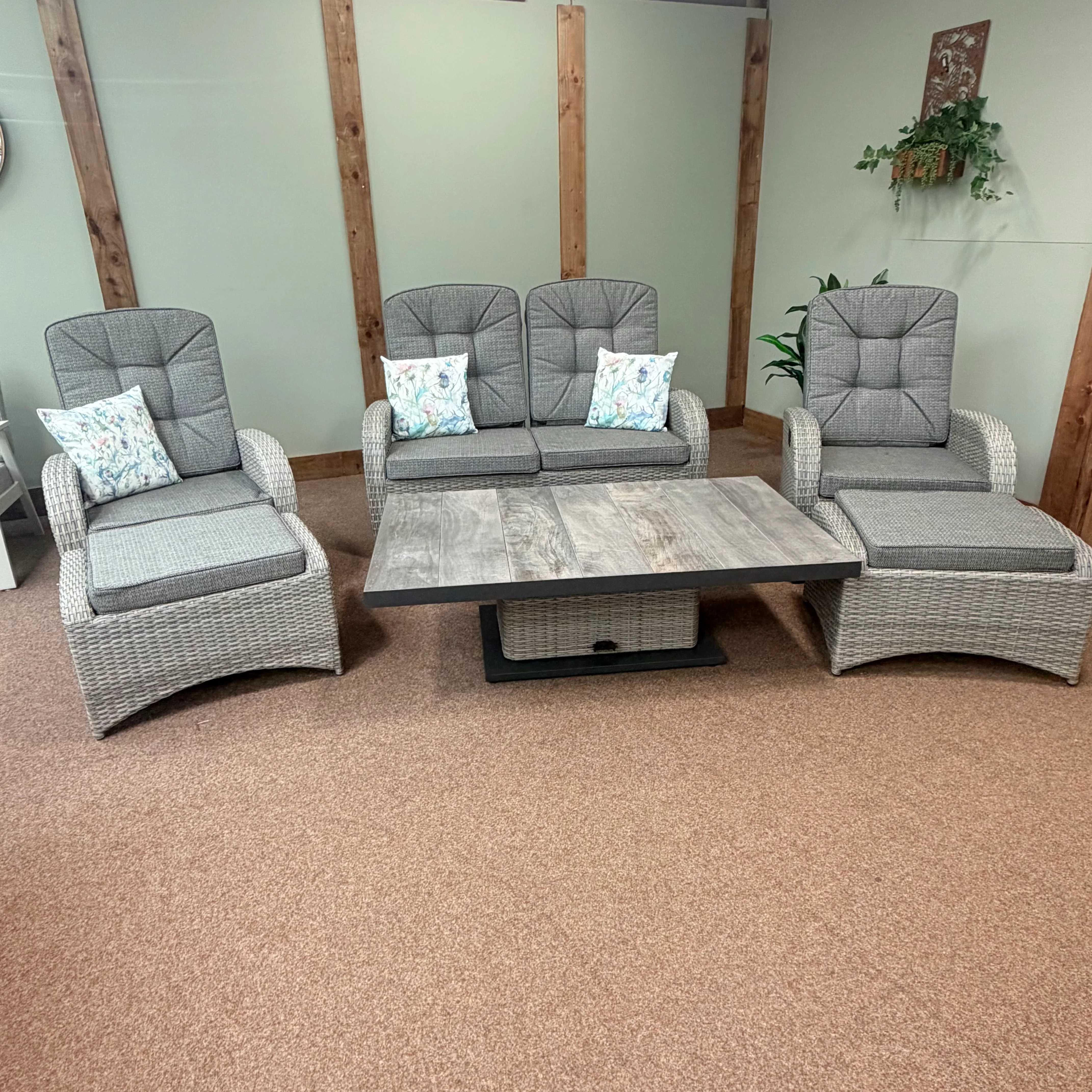 Reclining Lounge Set with Adjustable Table in Grey | Bowness By Vila - NTC Homes, Inc.