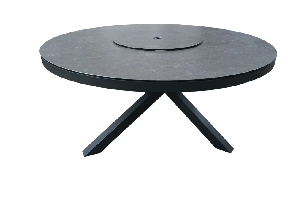 Outdoor Round 150cm Sintered Stone Table In Grey with Lazy Susan - Kendal By Vila - NTC Homes, Inc.