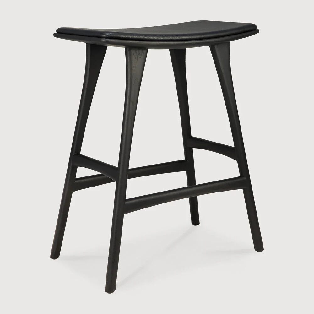 Osso Counter Stool - Black Leather - NTC Homes, Inc.
