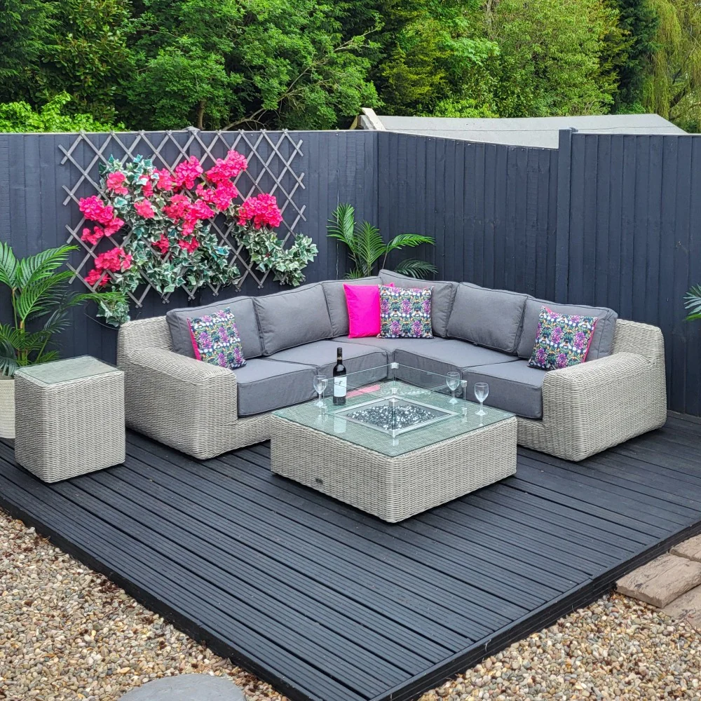 Outdoor Corner with Firepit Table in White Wash - Luxor By Nova - NTC Homes, Inc.