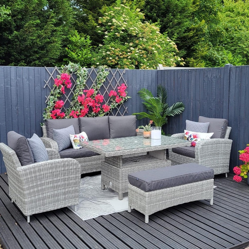 EX DISPLAY - Outdoor 3 Seat Lounge with Adjustable Table in Grey with Bench - Club By Harbo - NTC Homes, Inc.