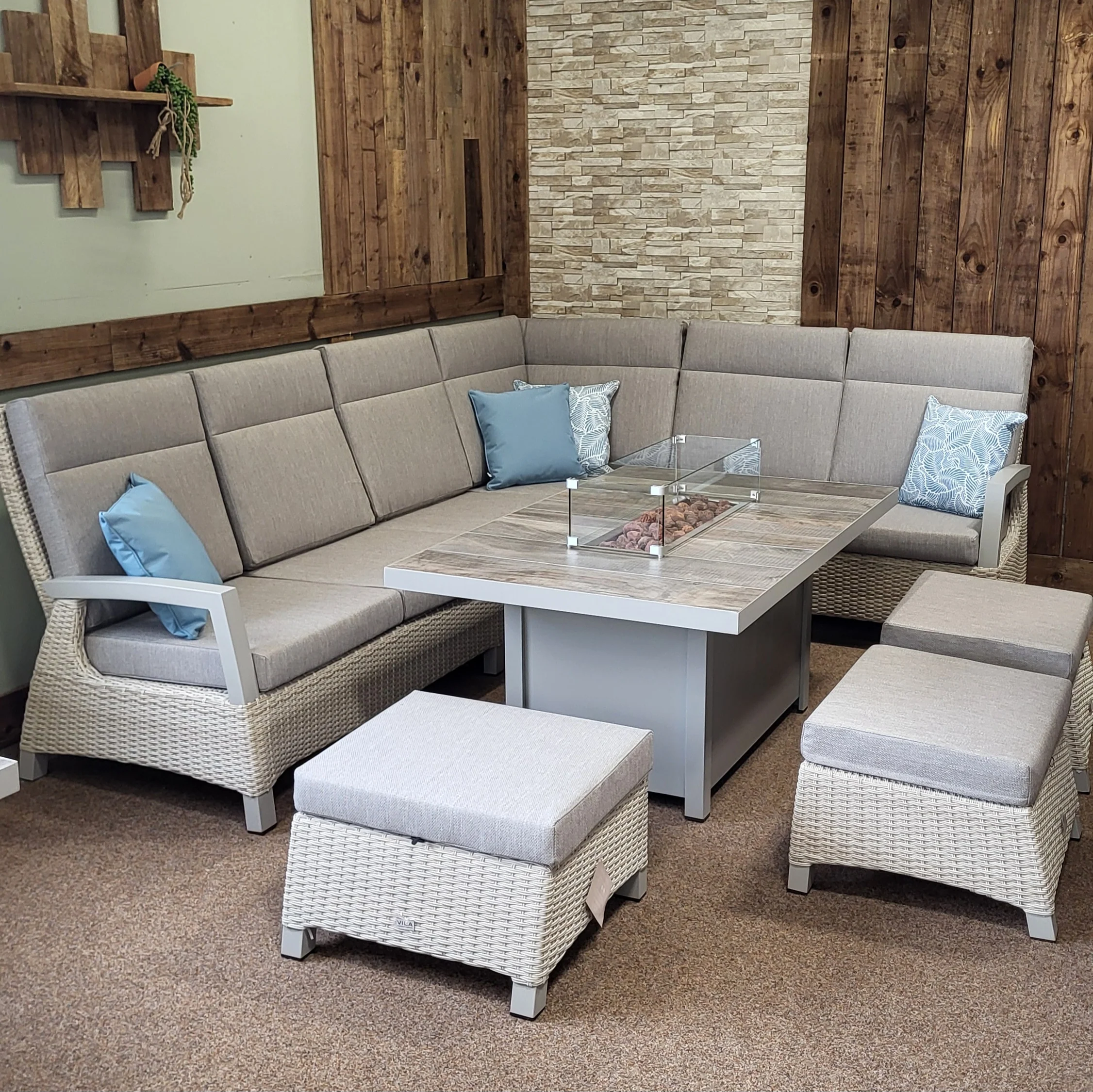 Outdoor Modular Corner with Firepit Table in Natural - Kendal By Vila - NTC Homes, Inc.