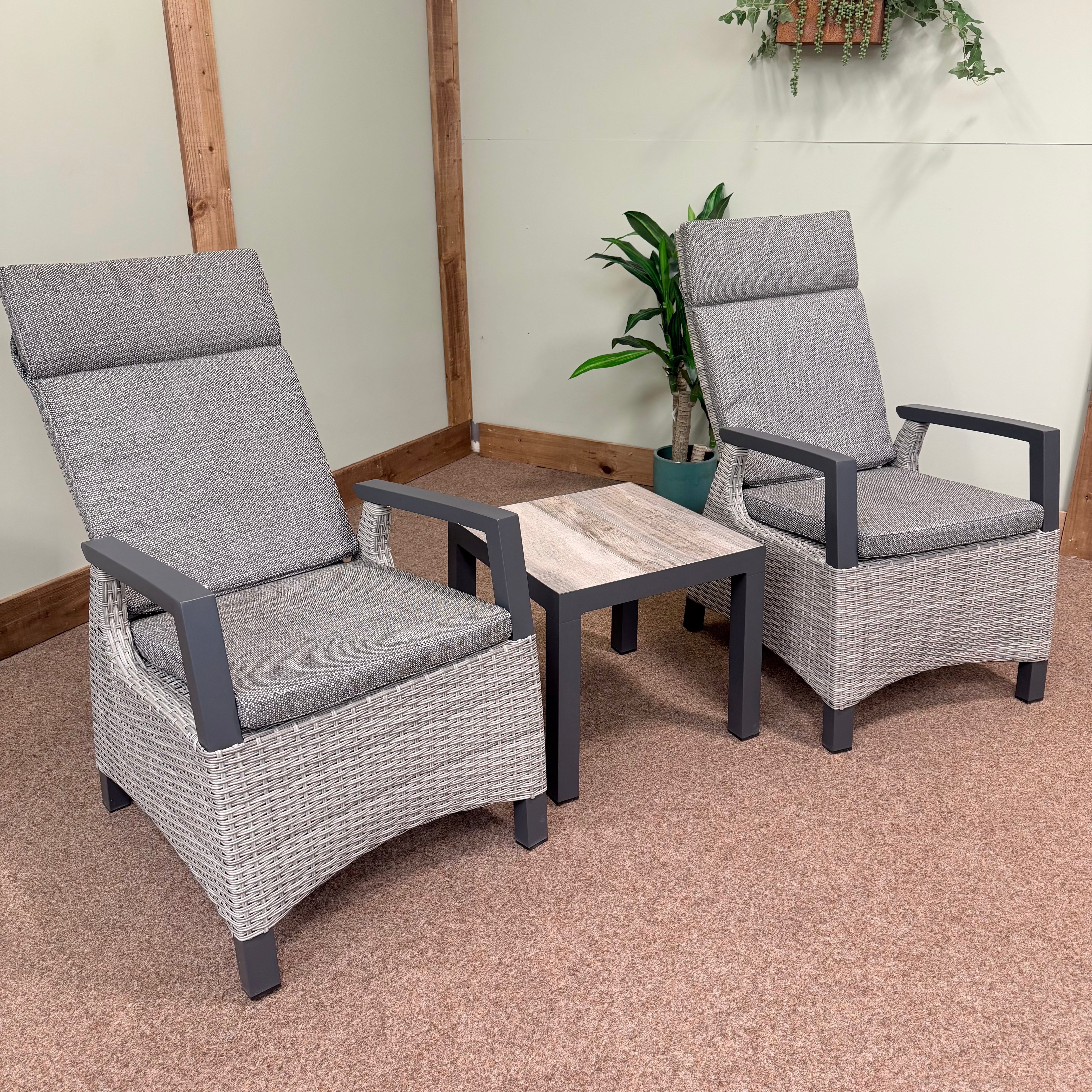 Reclining Outdoor Bistro Set in Grey - Kendal By Vila - NTC Homes, Inc.