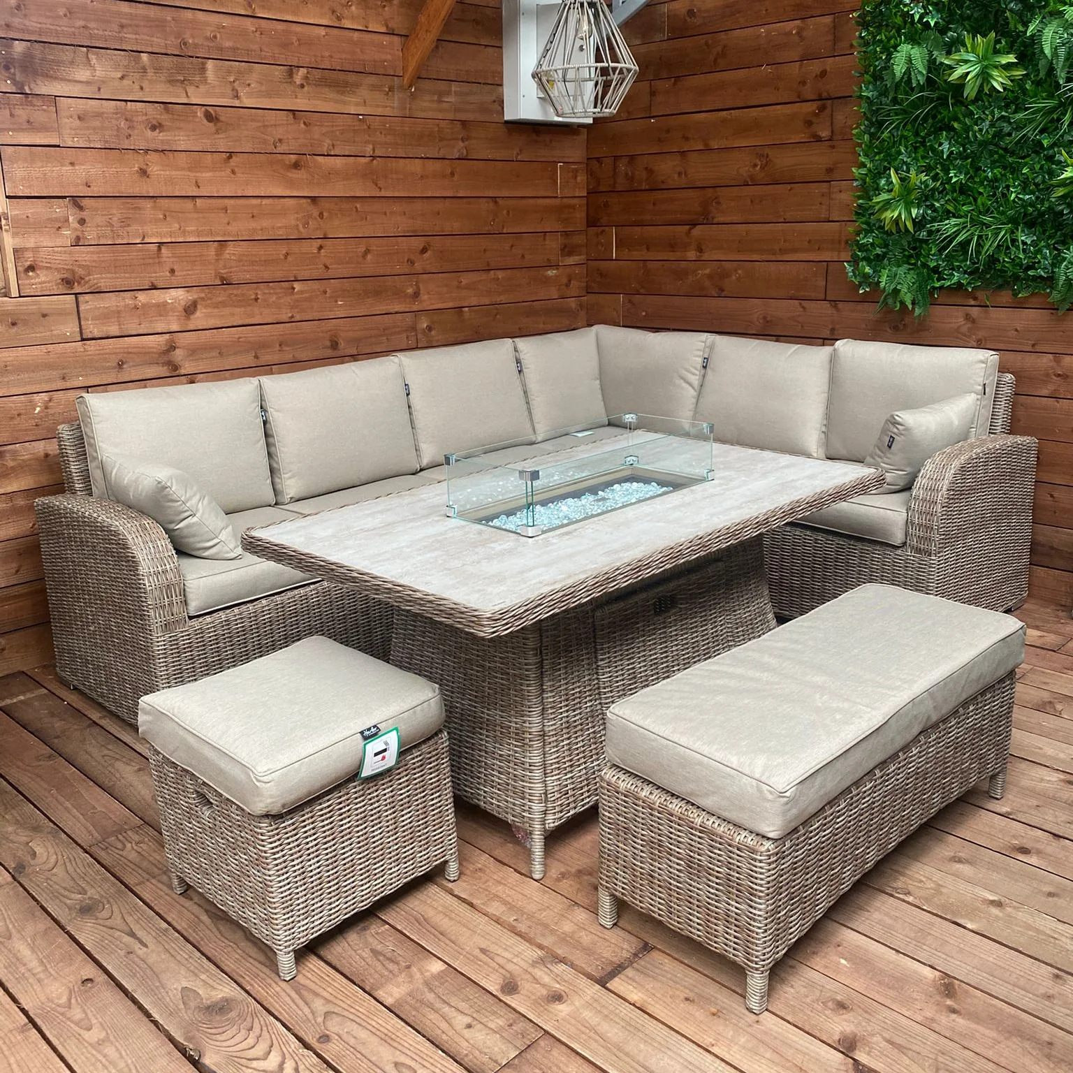 Cotswold Large Corner with Firepit Table in Heather Beige | Harbo - NTC Homes, Inc.