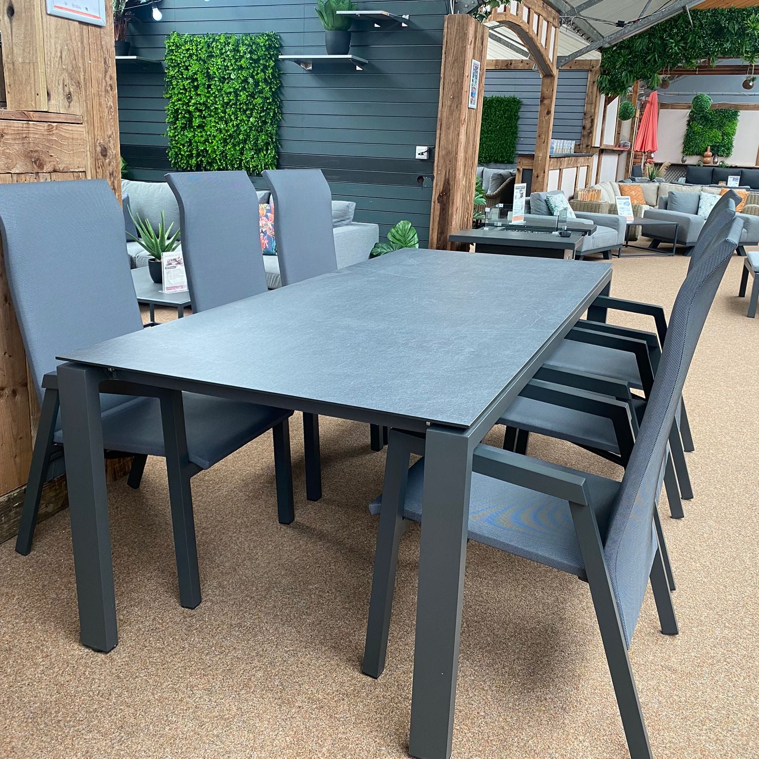 Outdoor 6 Seat Grey HPL Goa Table with Venice Chairs - NTC Homes, Inc.