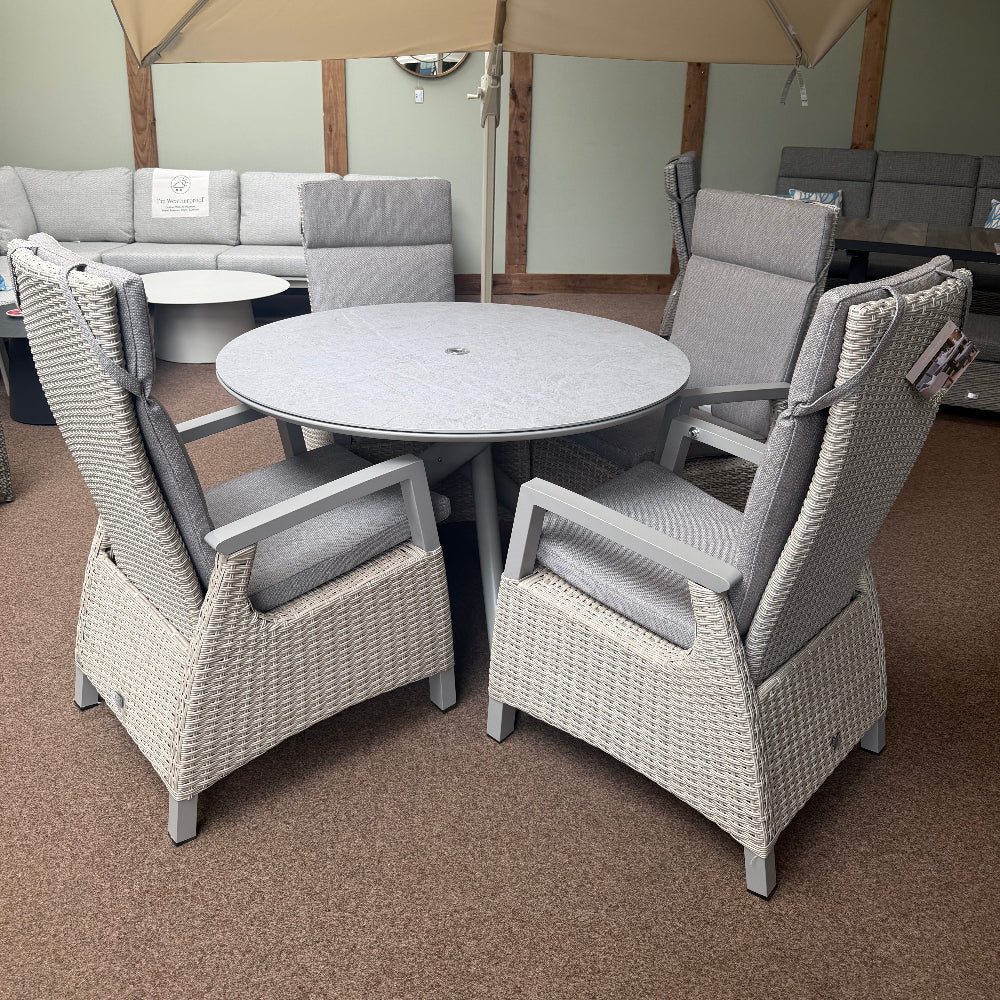 Kendal 4 Seat 120cm Sintered Stone Round Dining - Natural with All Weather Cushions in Ecru | Vila - NTC Homes, Inc.