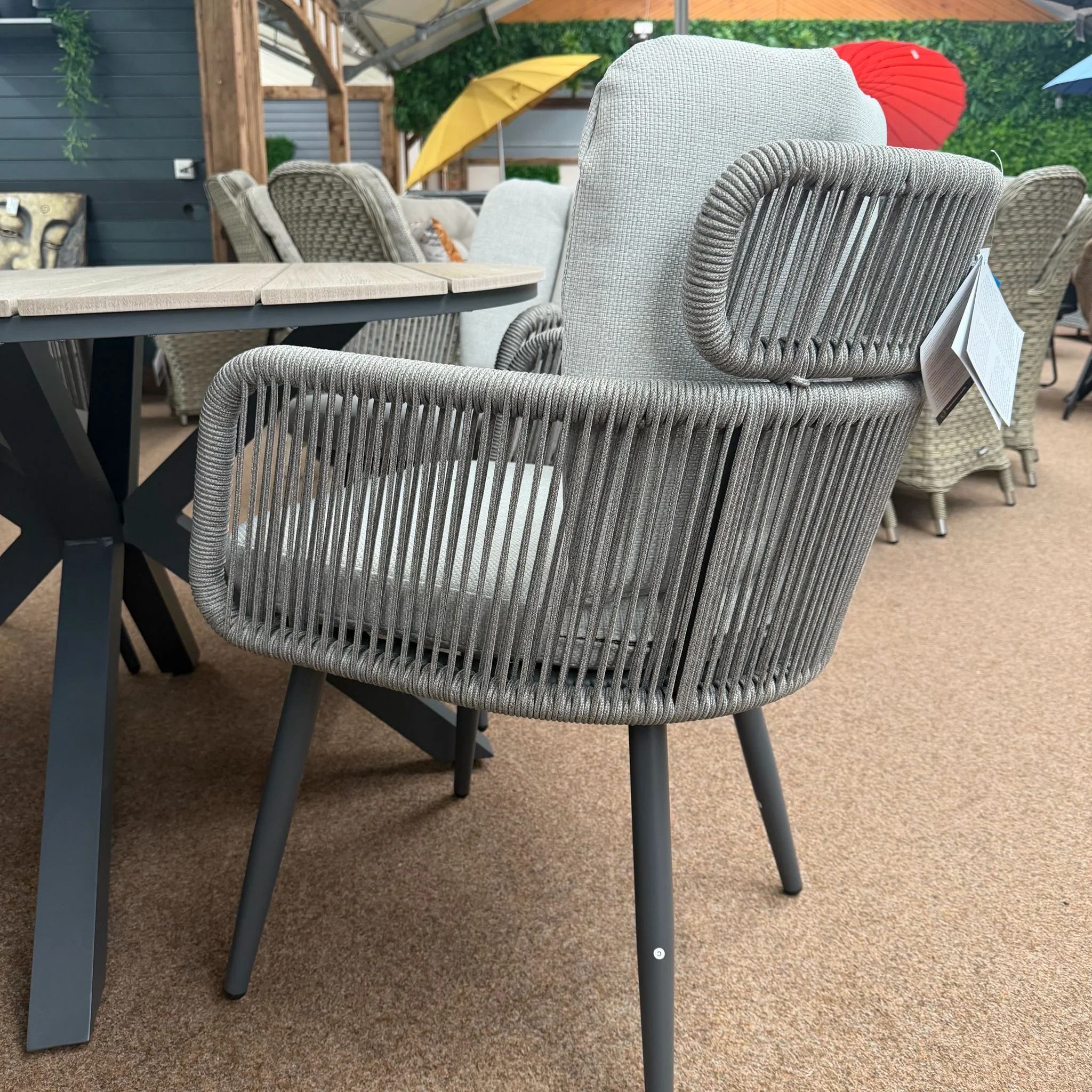 Edison 4 Seat Round Dining Table with Grey Linares Chairs | Garden Impressions - NTC Homes, Inc.