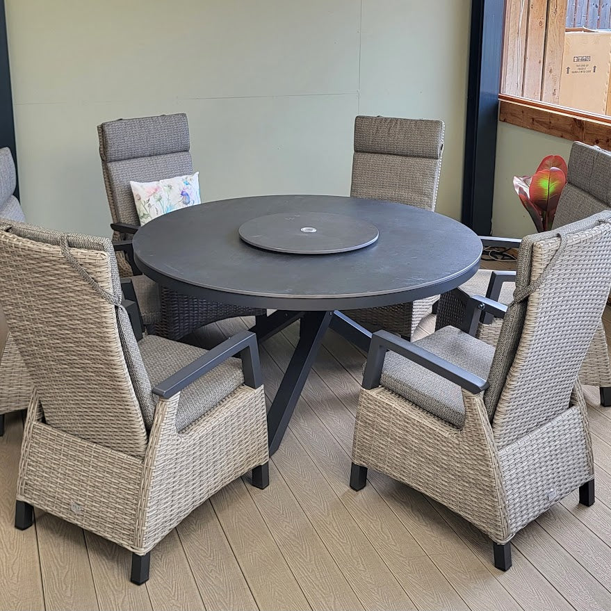 Kendal 6 Seat 150cm Sintered Stone Round Dining - Grey with All Weather Cushions in Pewter | Vila - NTC Homes, Inc.