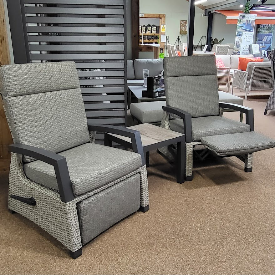Wide Reclining Bistro with Integrated Footstools in Grey - Kendal by Vila - NTC Homes, Inc.