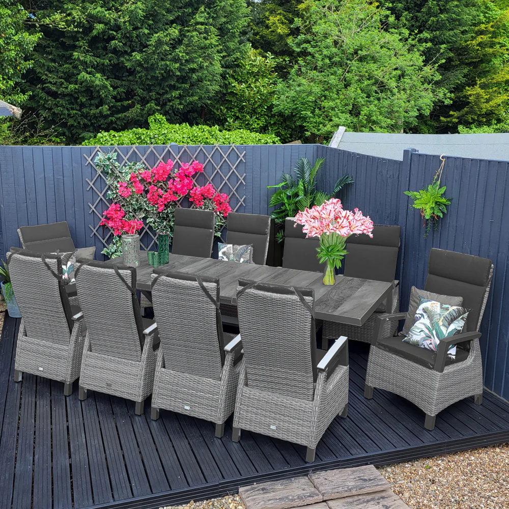 Outdoor Dining 10 Seat Reclining and Extending in Grey - Kendal By Vila - NTC Homes, Inc.