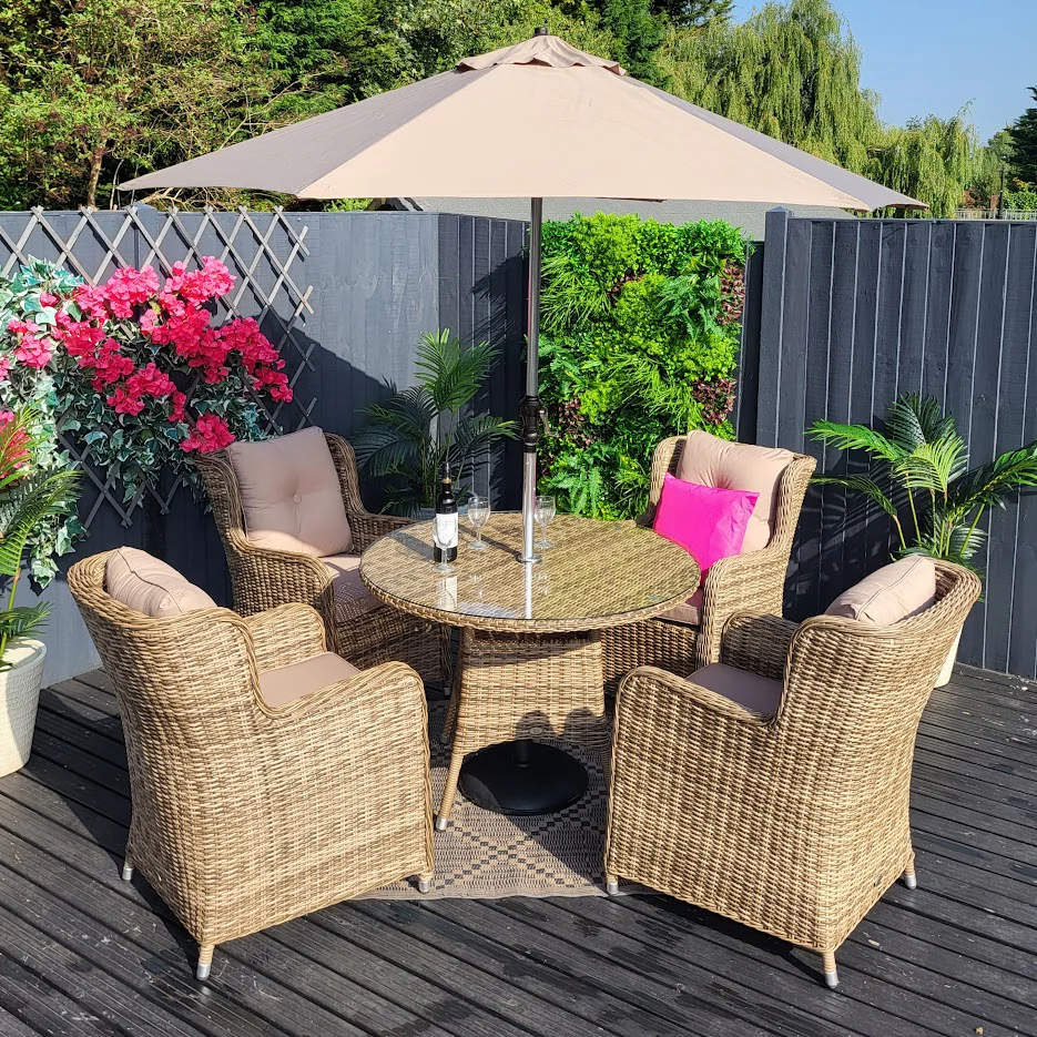 Seville Outdoor Dining 4 Seat in Natural | Katie Blake (Free Cover) - NTC Homes, Inc.