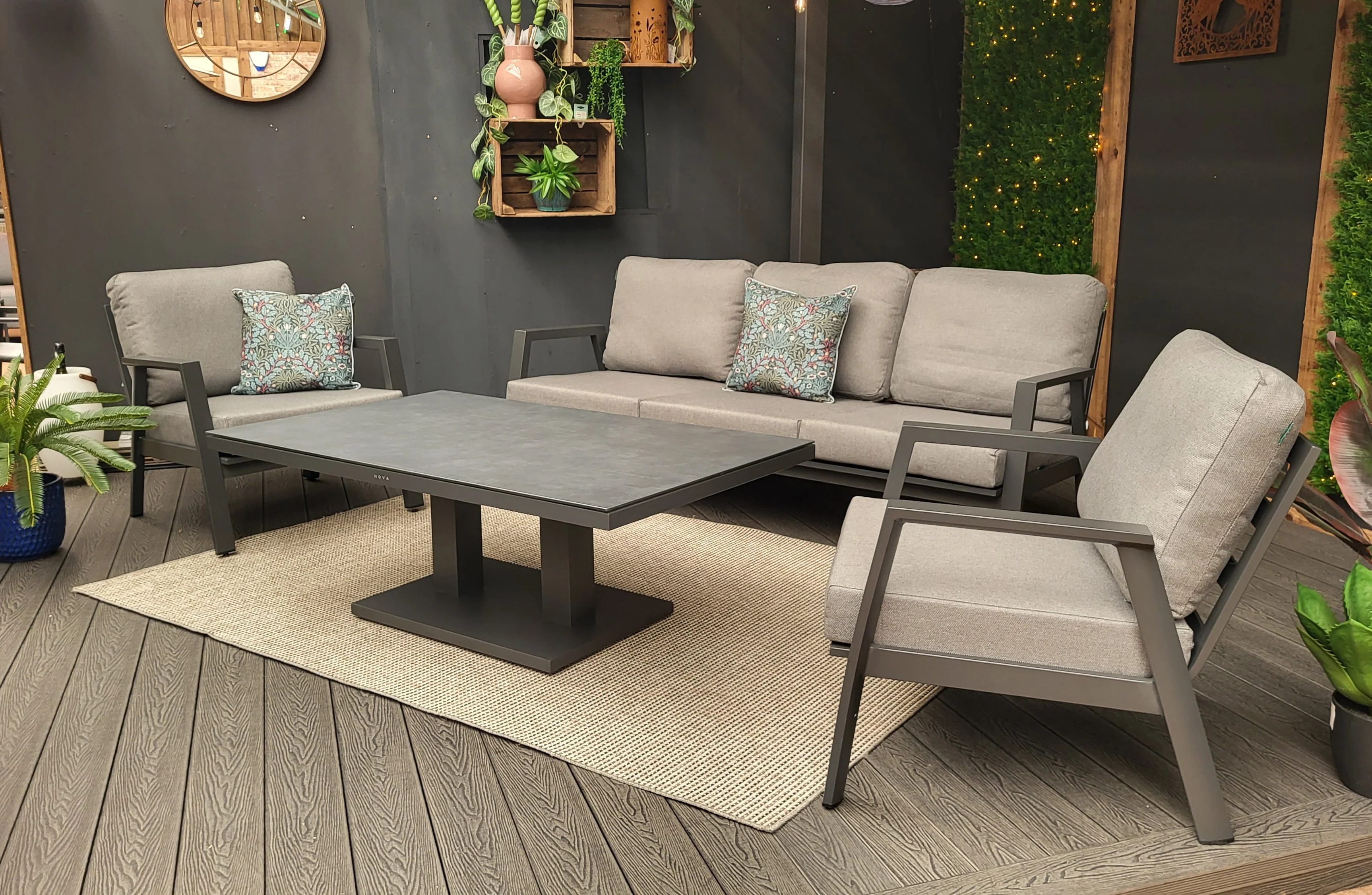 Phoenix Lounge Dining Set with Rectangular Rising Table in Grey | Nova - NTC Homes, Inc.