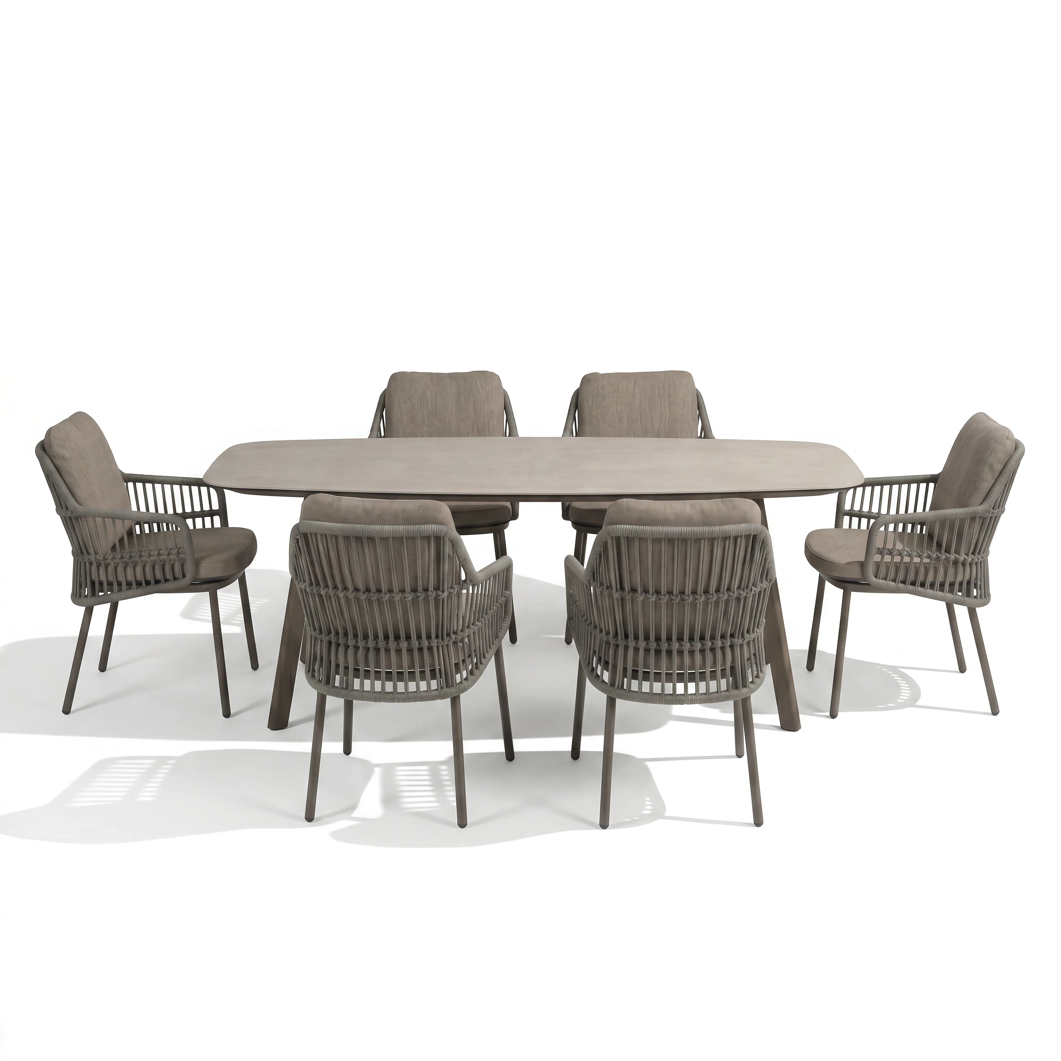 Alicante 6 Seat Dining Set with Manolo Barrell Table in Terre | 4 Seasons Outdoor - NTC Homes, Inc.