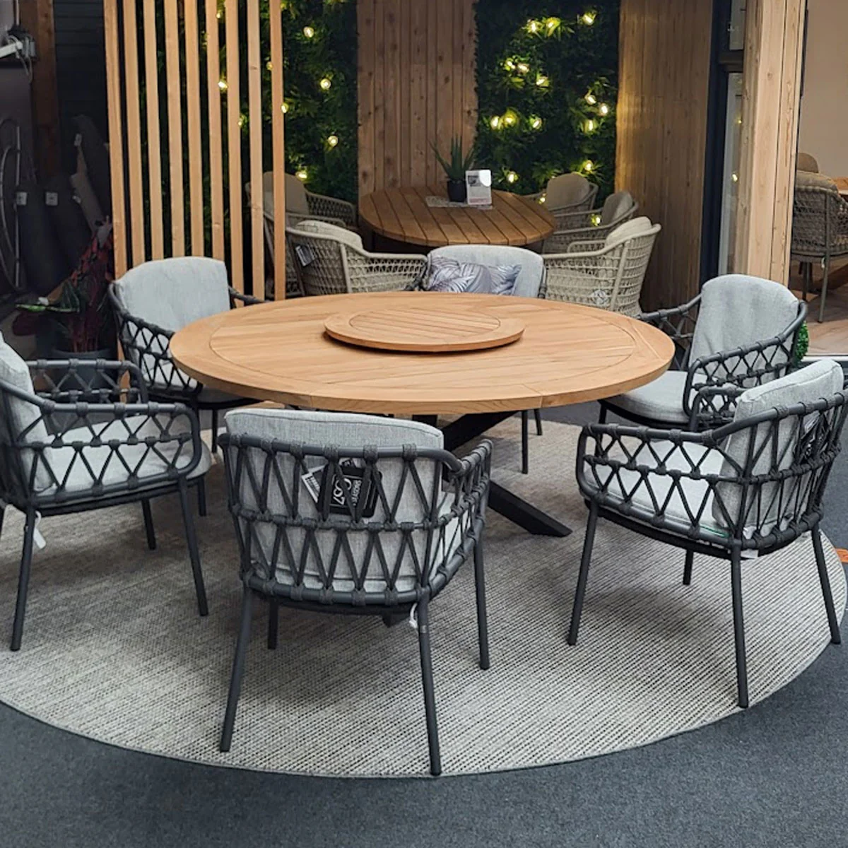Calpi Dining Set with Prado Teak Table & Lazy Susan by 4 Seasons Outdoor - NTC Homes, Inc.
