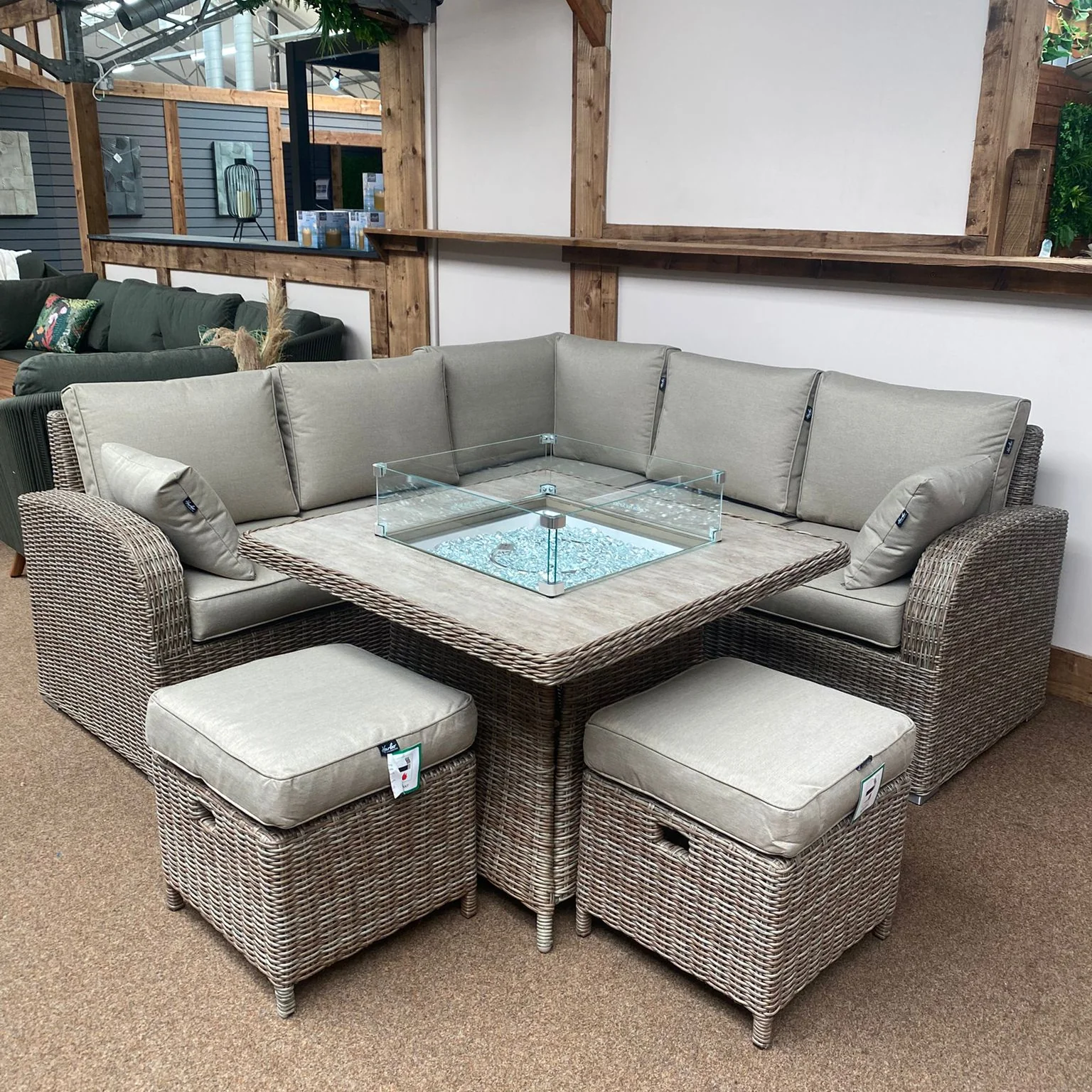 Cotswold Compact Corner with Firepit Table in Heather Beige | Harbo - NTC Homes, Inc.