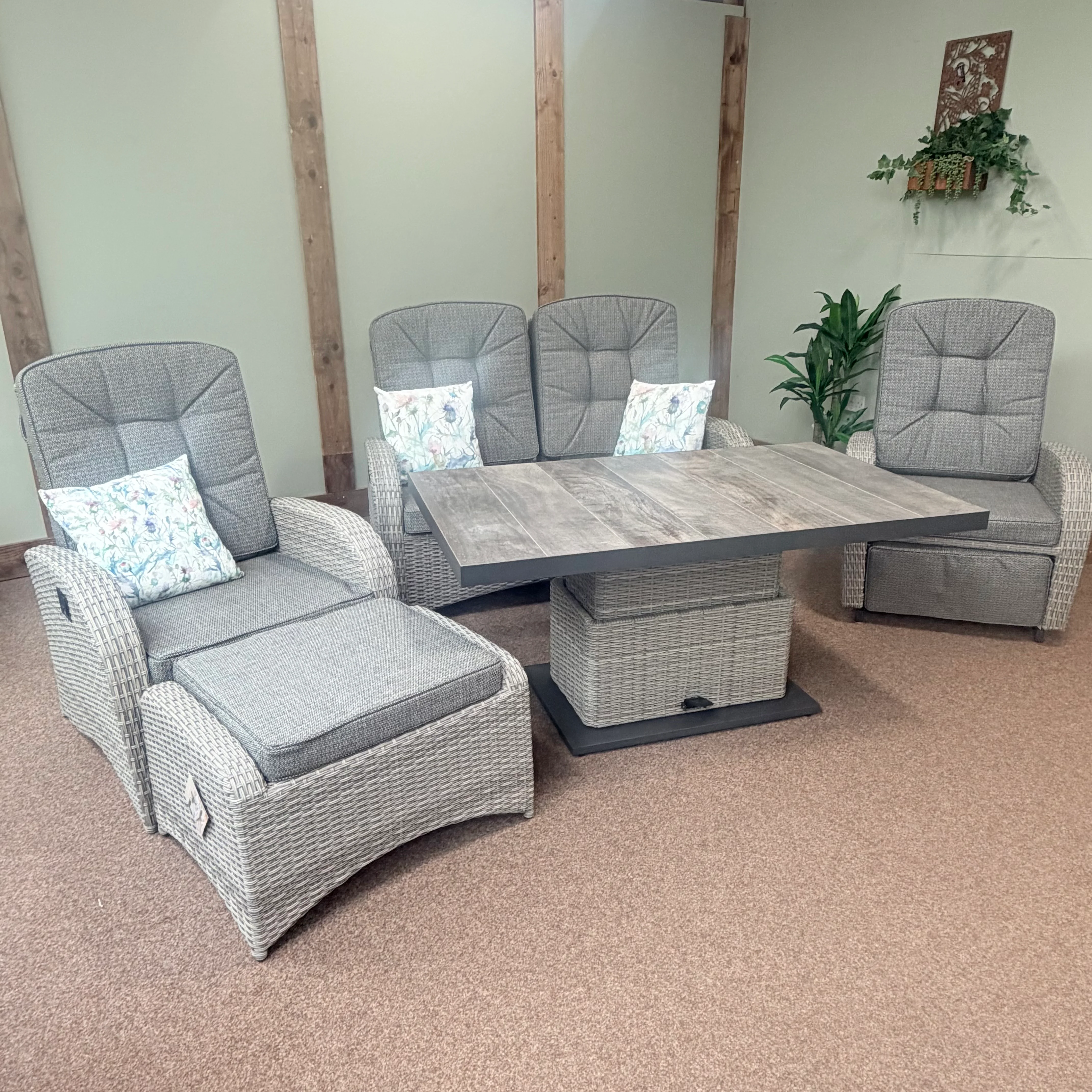 Rocking & Reclining Lounge Set with Adjustable Table in Grey | Bowness By Vila - NTC Homes, Inc.