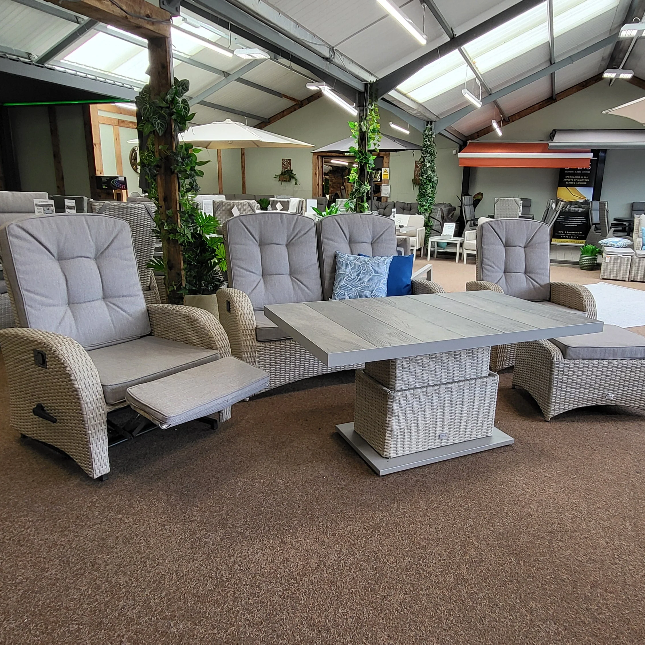 Rocking & Reclining Lounge Set with Adjustable Table in Natural | Bowness By Vila - NTC Homes, Inc.