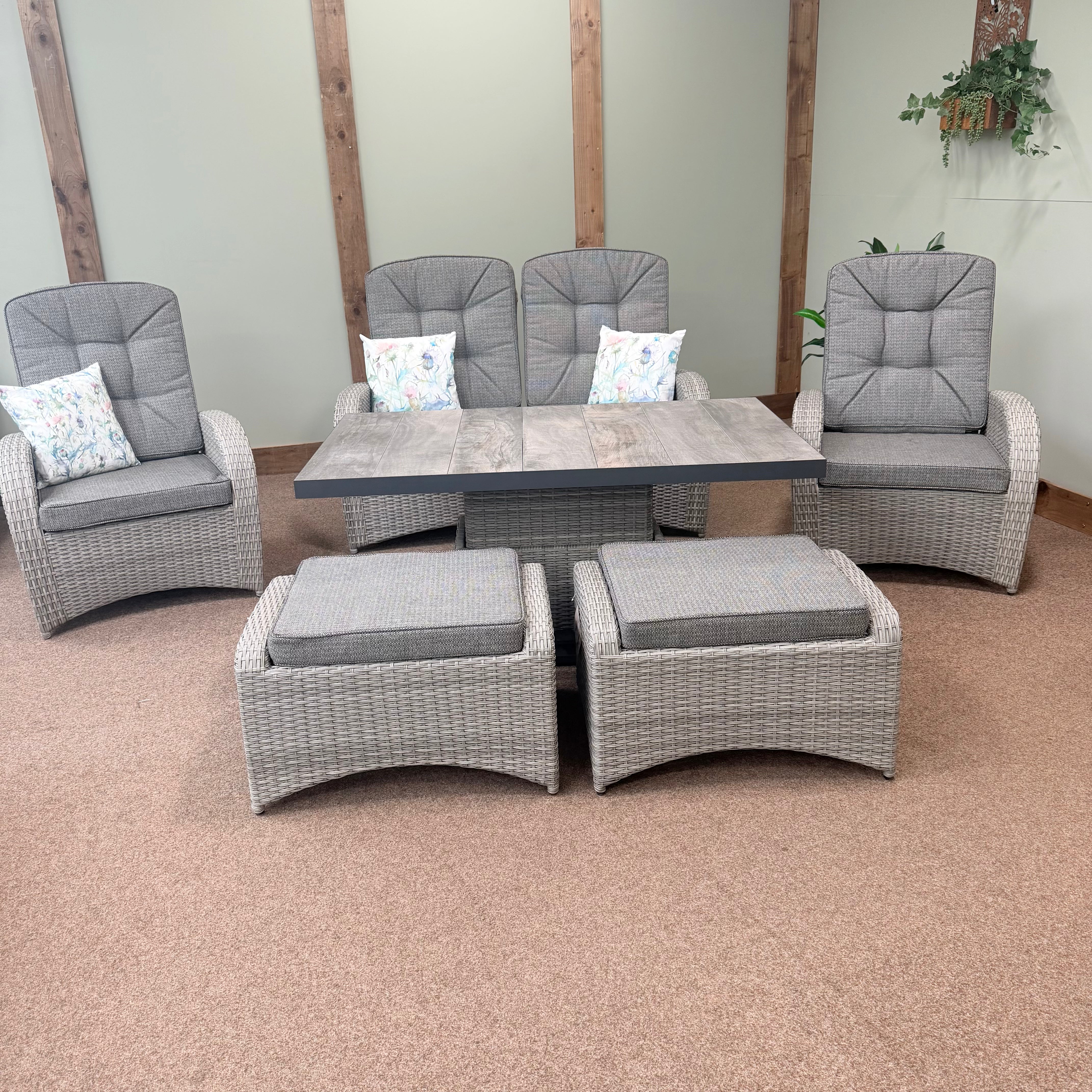 Reclining Lounge Set with Adjustable Table in Grey | Bowness By Vila - NTC Homes, Inc.