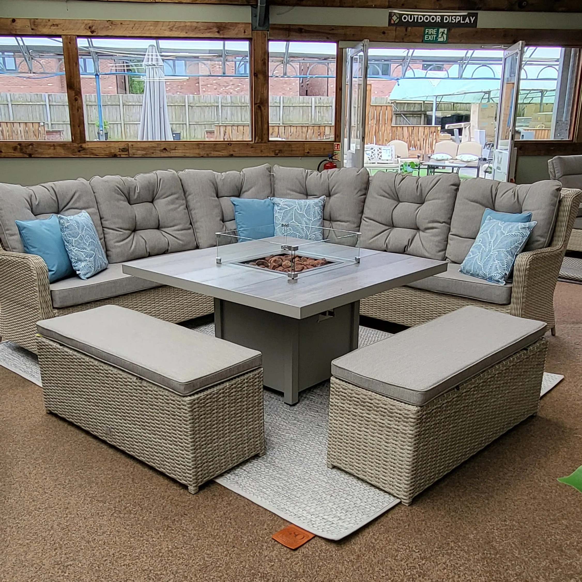 Large Corner Set with Firepit Table in Natural - Langdale By Vila - NTC Homes, Inc.