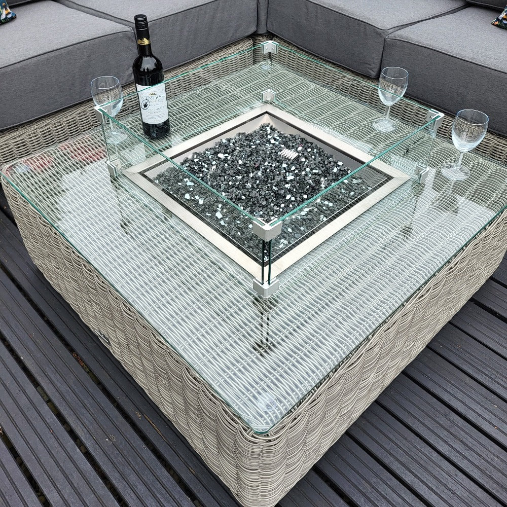 Outdoor Corner with Firepit Table in White Wash - Luxor By Nova - NTC Homes, Inc.