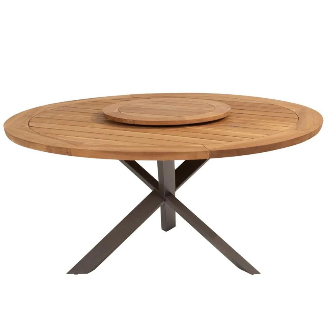 Prado Teak 160cm Round Outdoor Dining Table & Lazy Susan with Metal legs by 4 Seasons Outdoor - NTC Homes, Inc.
