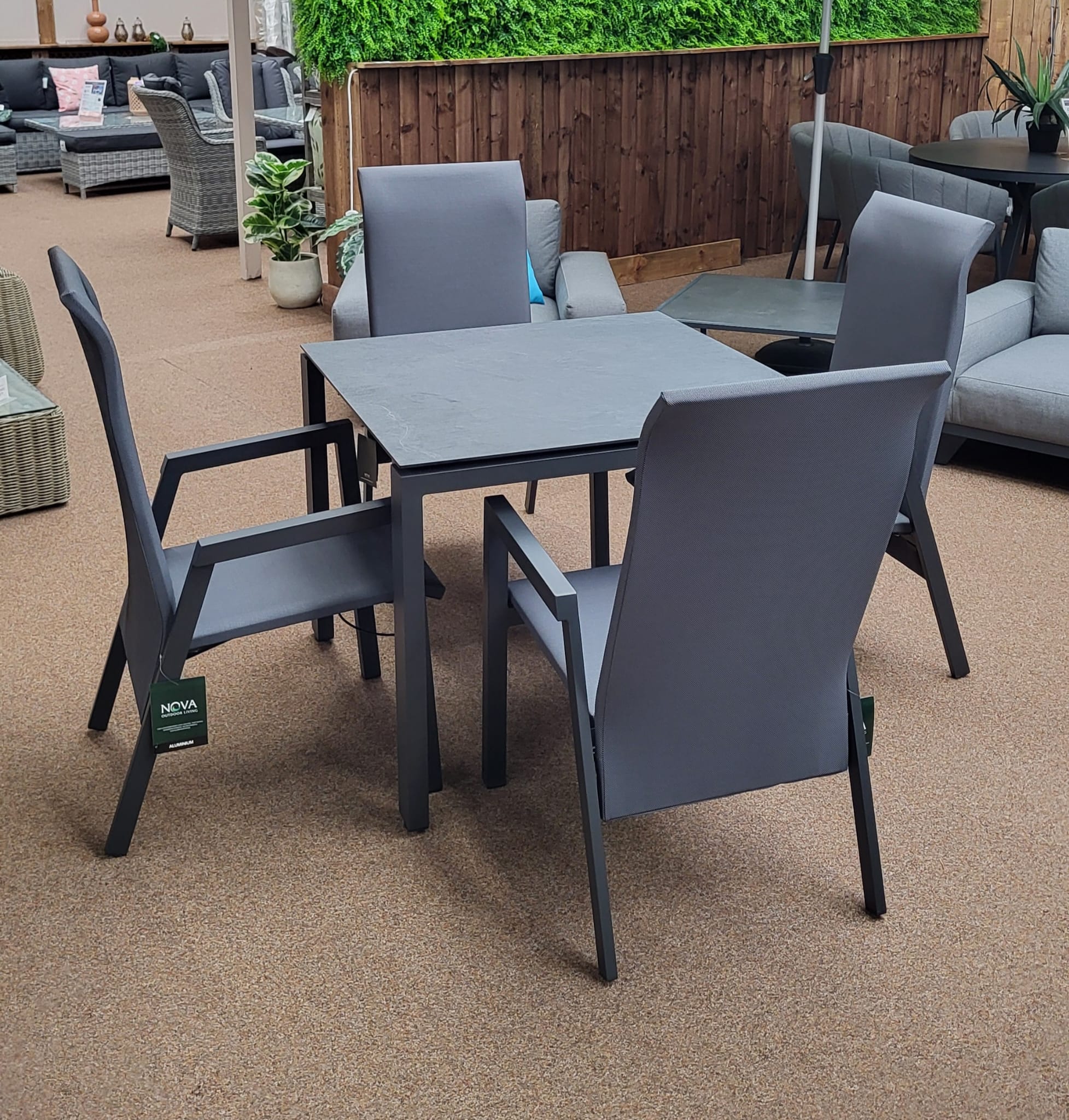 Outdoor 4 Seat Grey HPL Goa Table with Reclining Venice Chairs - NTC Homes, Inc.