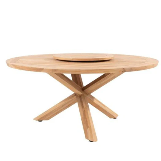 Prado Teak 160cm Round Outdoor Dining Table With Teak Legs & Lazy Susan by 4 Seasons Outdoor - NTC Homes, Inc.