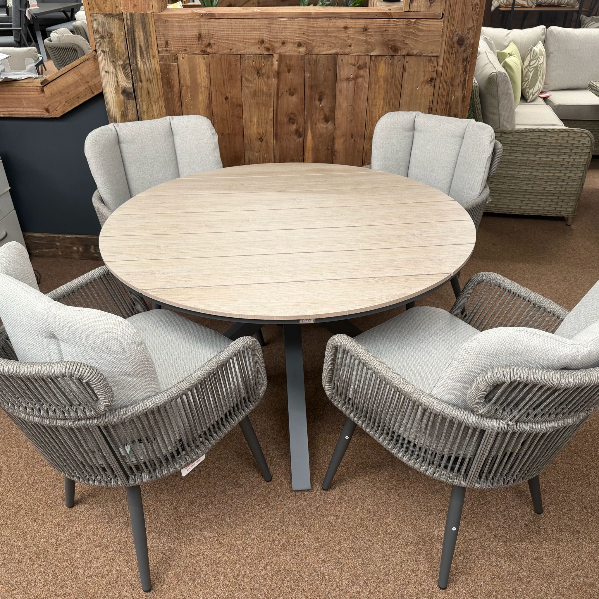 Edison 4 Seat Round Dining Table with Grey Linares Chairs | Garden Impressions - NTC Homes, Inc.