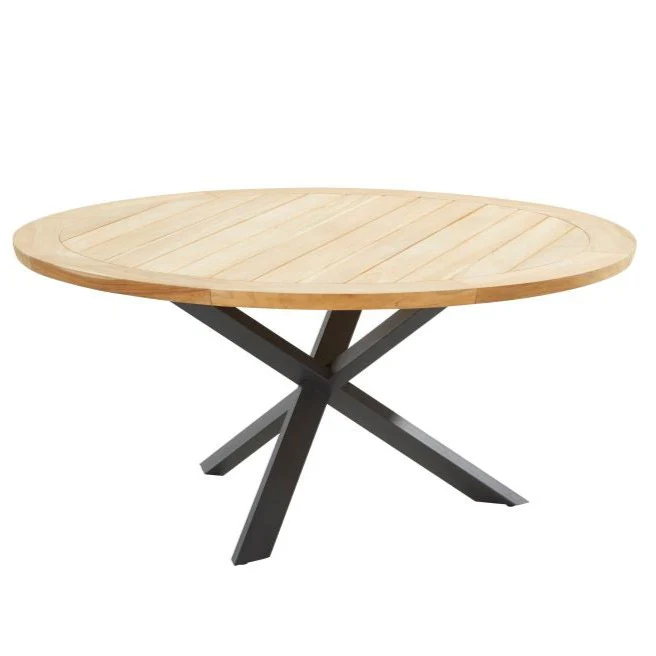 Prado Teak 160cm Round Outdoor Dining Table & Lazy Susan with Metal legs by 4 Seasons Outdoor - NTC Homes, Inc.