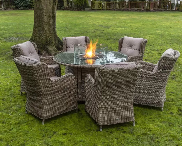 Seville 6 Seat Dining Round Fire Pit Set in Natural | Katie Blake (Free Cover) - NTC Homes, Inc.