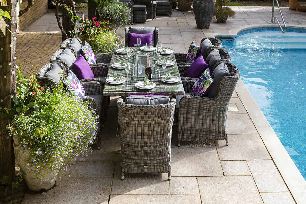 Seville 8 Seat Outdoor Firepit Dining Set Grey | Katie Blake - (free cover) - NTC Homes, Inc.