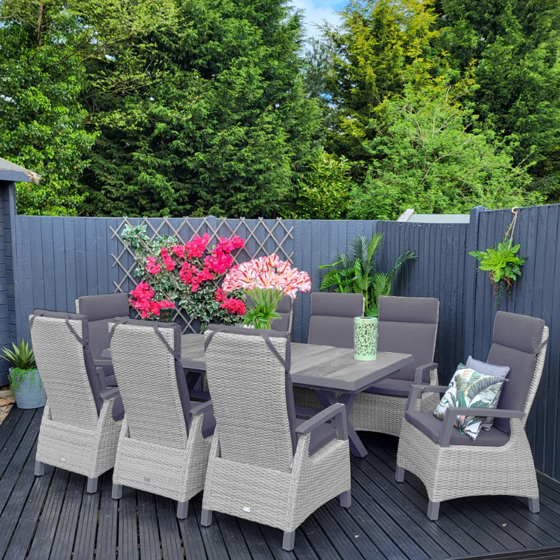 Kendal All Weather Outdoor Dining 8 Seat Reclining and Extending in Grey | Vila - NTC Homes, Inc.